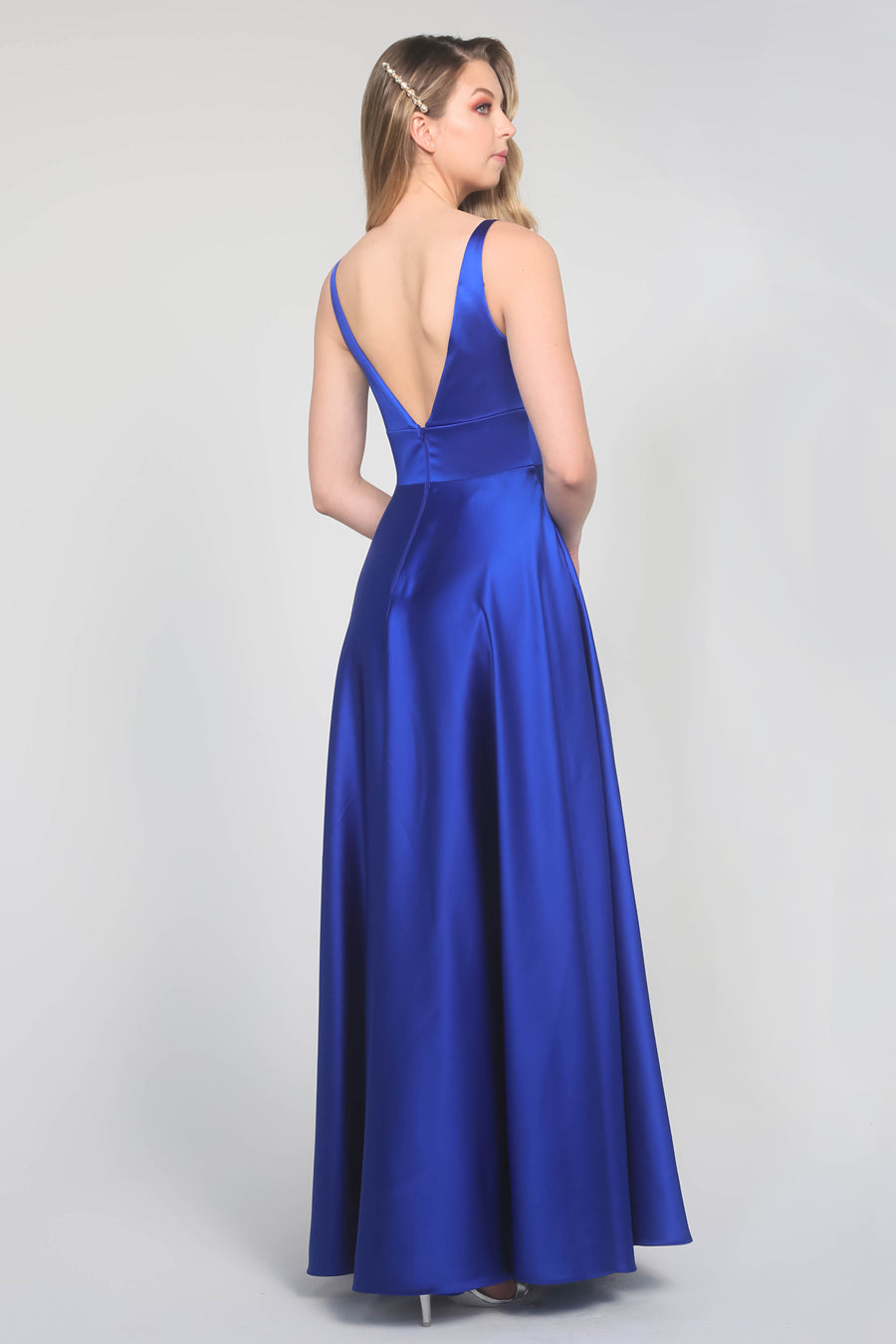 TINA HOLLY COUTURE BA269 royal blue satin formal dress, elegant back design, prom gown Brisbane to Gold Coast