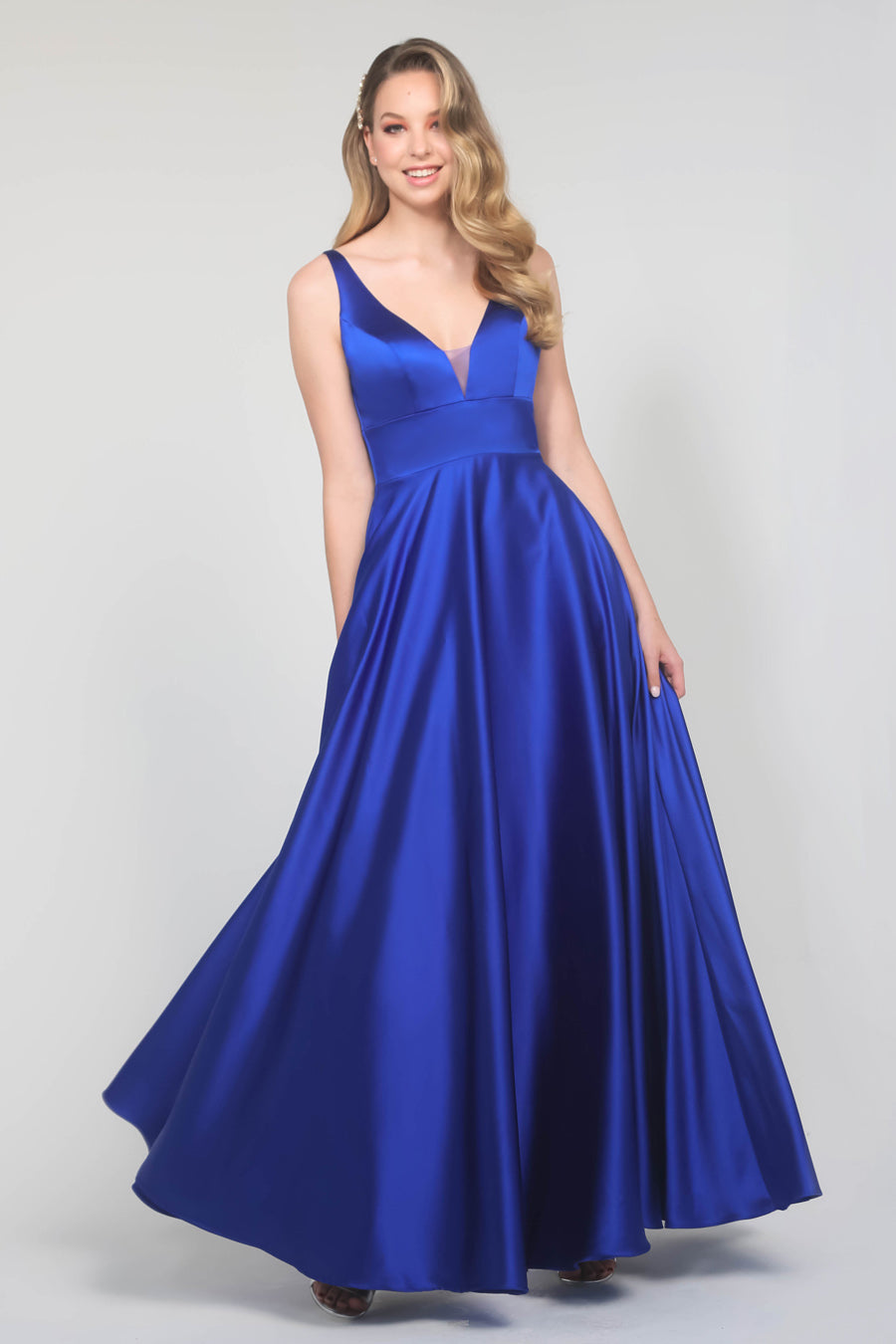 TINA HOLLY COUTURE BA269 Royal Blue Satin Formal Dress, V-neckline, evening gown. Brisbane to Gold Coast, Australia.
