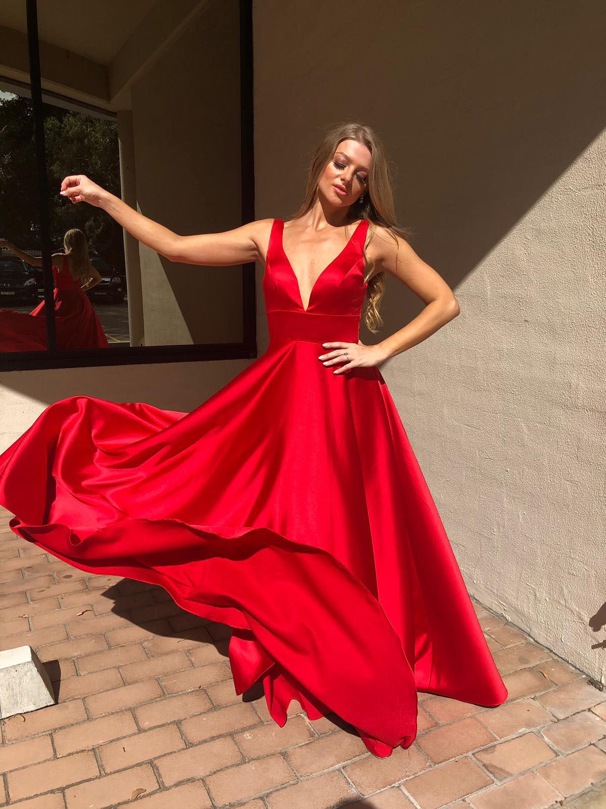 Tina Holly Couture Designer BA269 Red Satin Formal Dress in Australia | One Honey Boutique