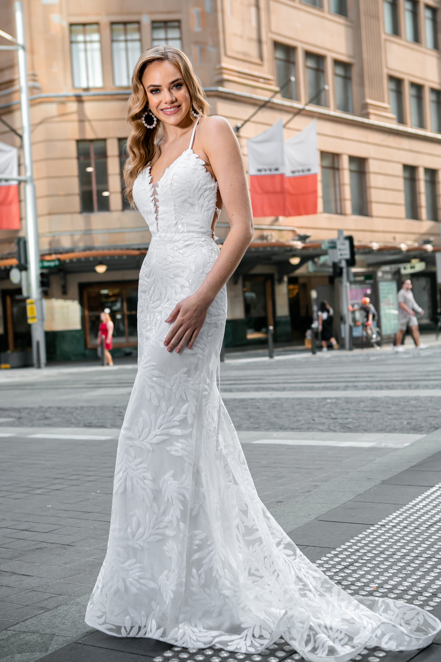 Tina Holly Couture BB001 White Sequin Lace Back Mermaid Bridal Formal Dress {vendor} AfterPay Humm ZipPay LayBuy Sezzle