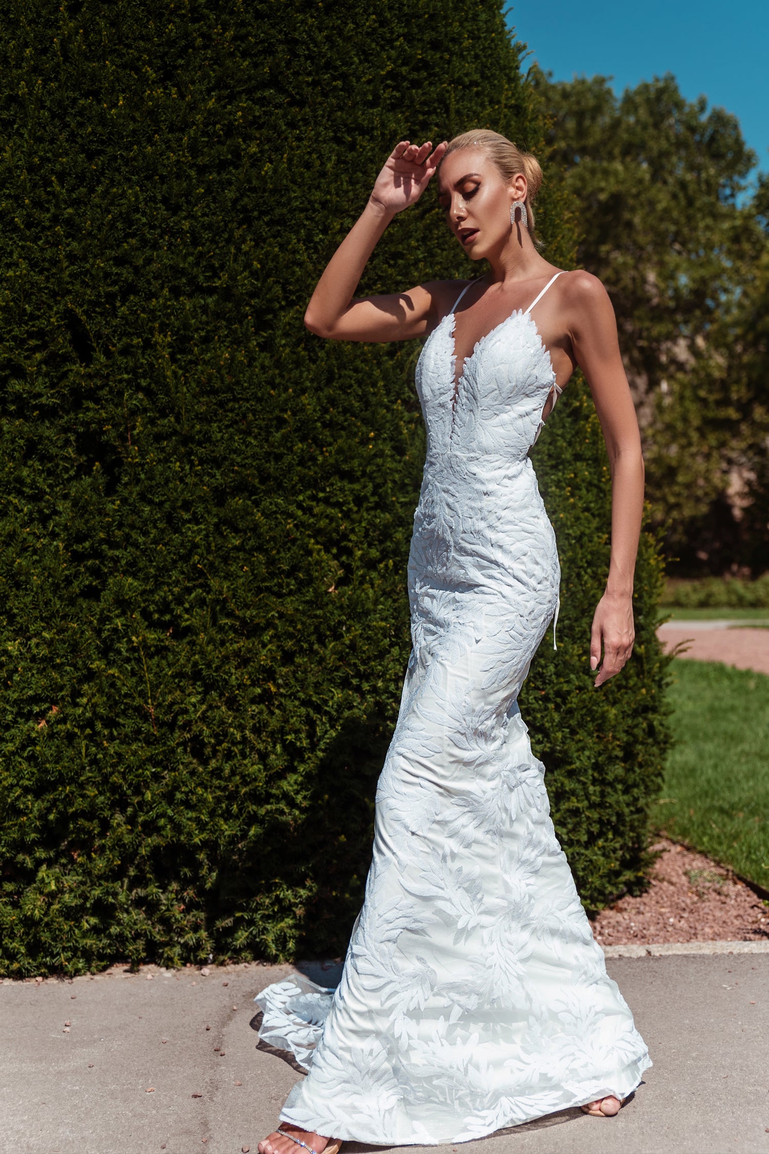Tina Holly Couture BB001 White Sequin Lace Back Mermaid Bridal Formal Dress