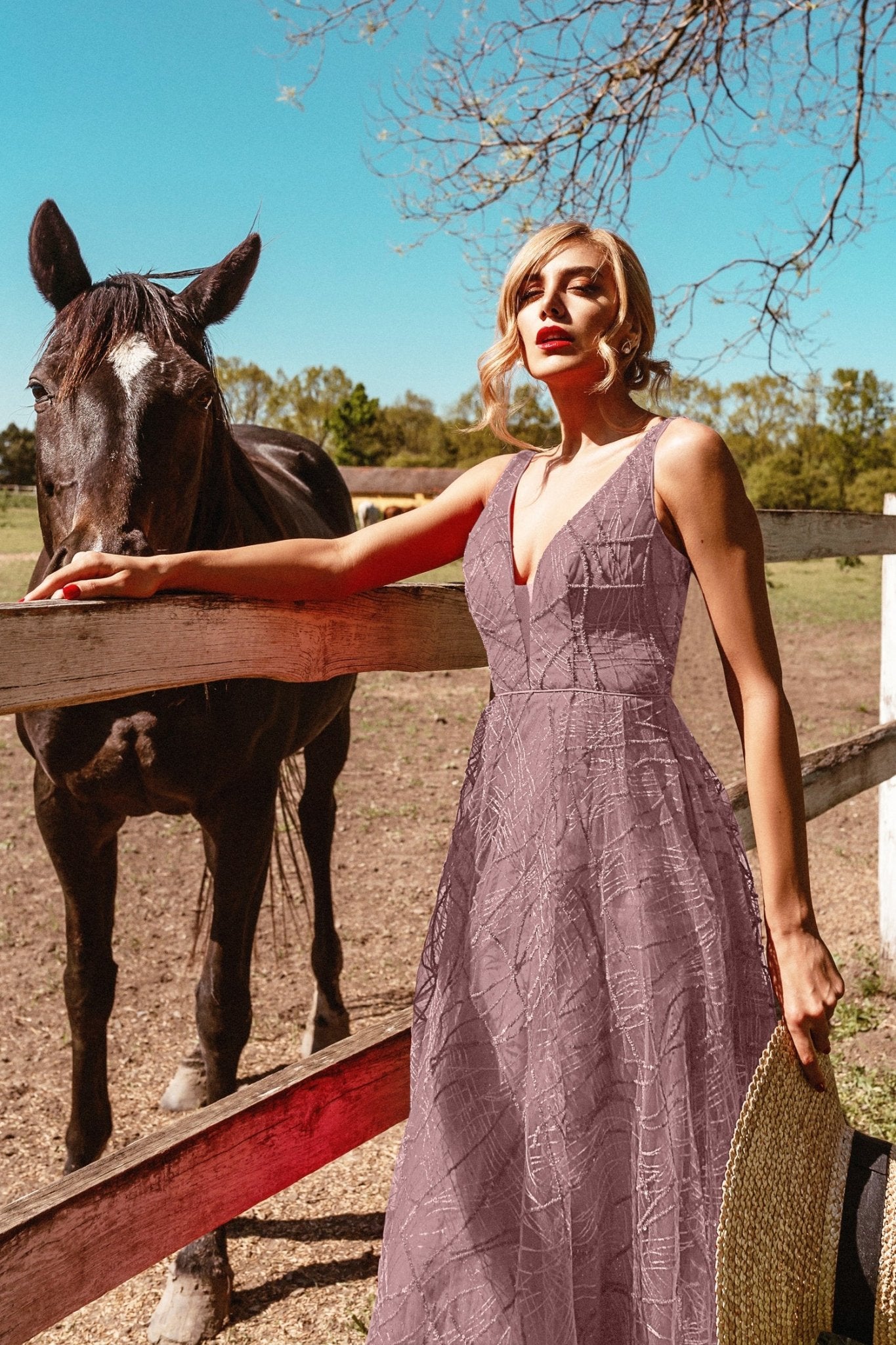 Tina Holly Couture BB003 Tearose Plunge Neckline And Open Low Back A - Line Formal Dress in Australia | One Honey Boutique