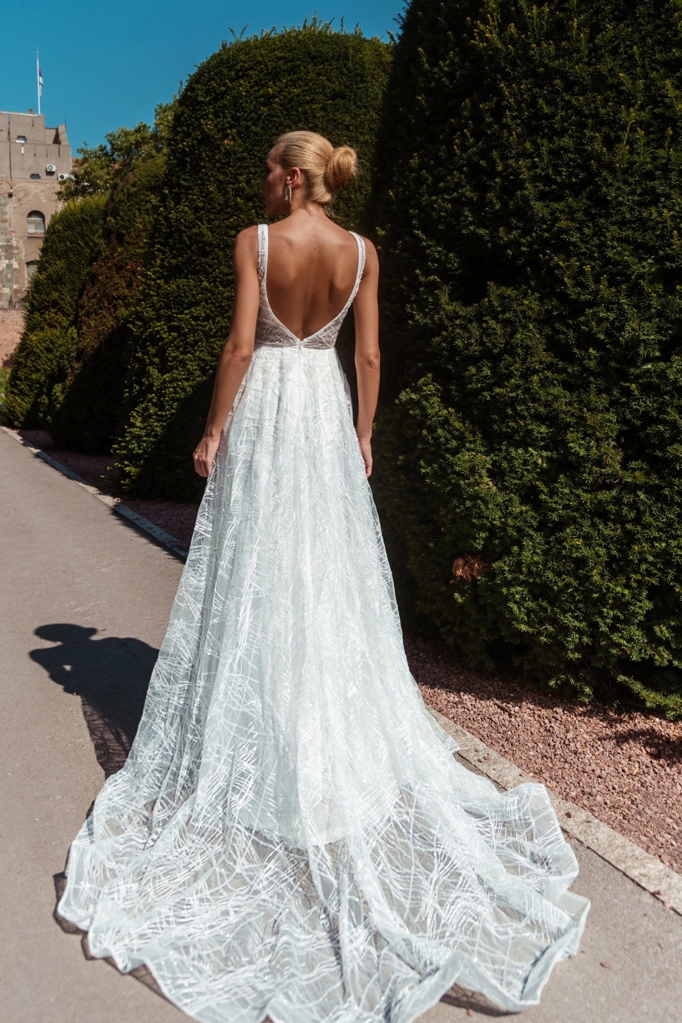 Tina Holly Couture BB003B White Open Back Sequin Lace Wedding Dress in Australia | One Honey Boutique