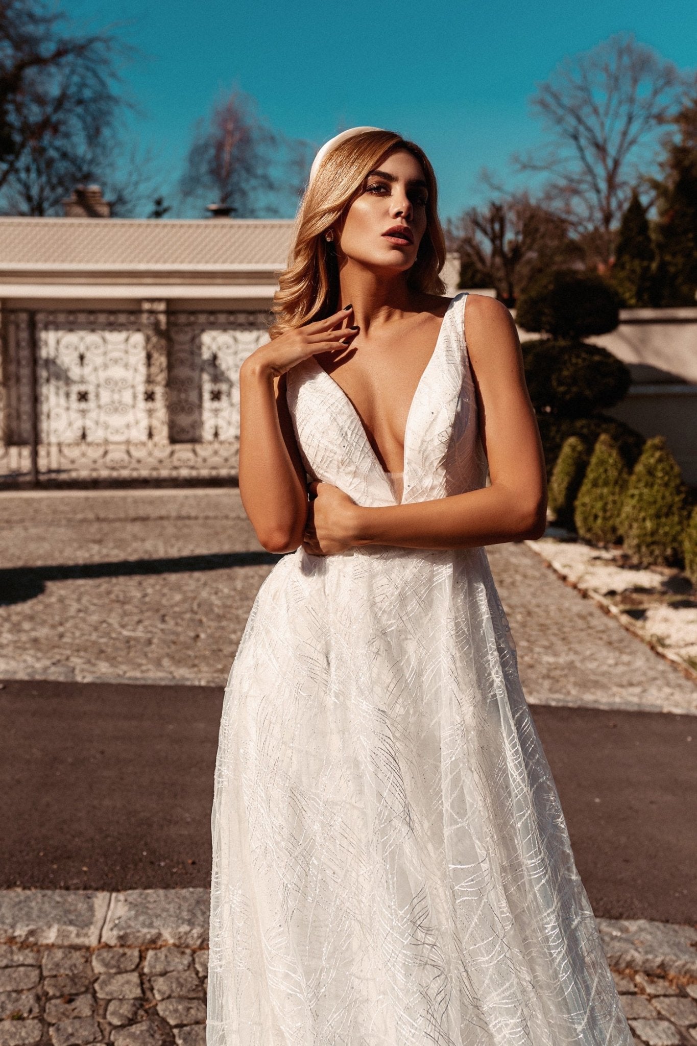 Tina Holly Couture BB003B White Open Back Sequin Lace Wedding Dress in Australia | One Honey Boutique