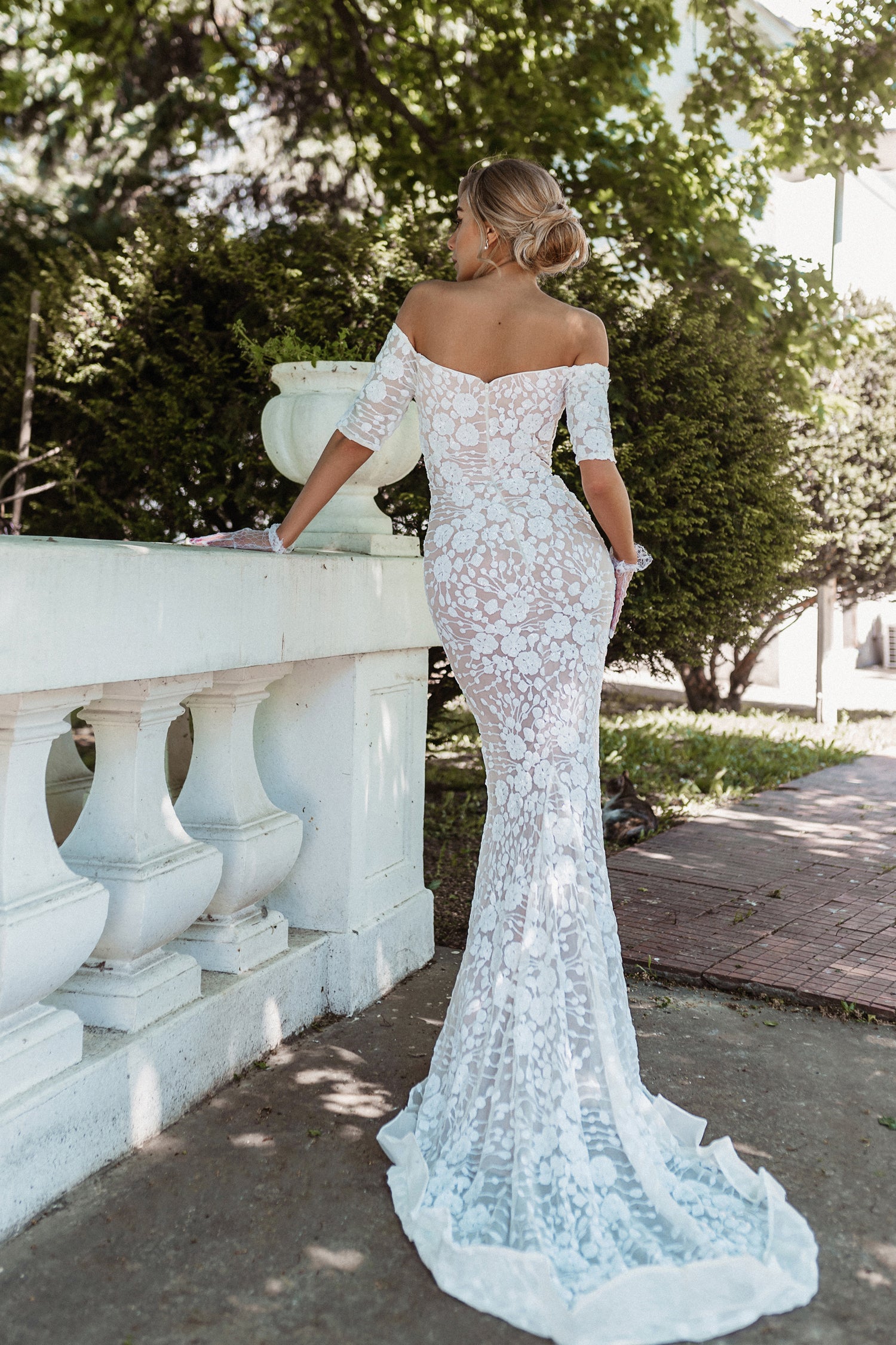 Tina Holly Couture BB009 White & Ivory Off The Shoulder Floral Lace Overlay Wedding Dress