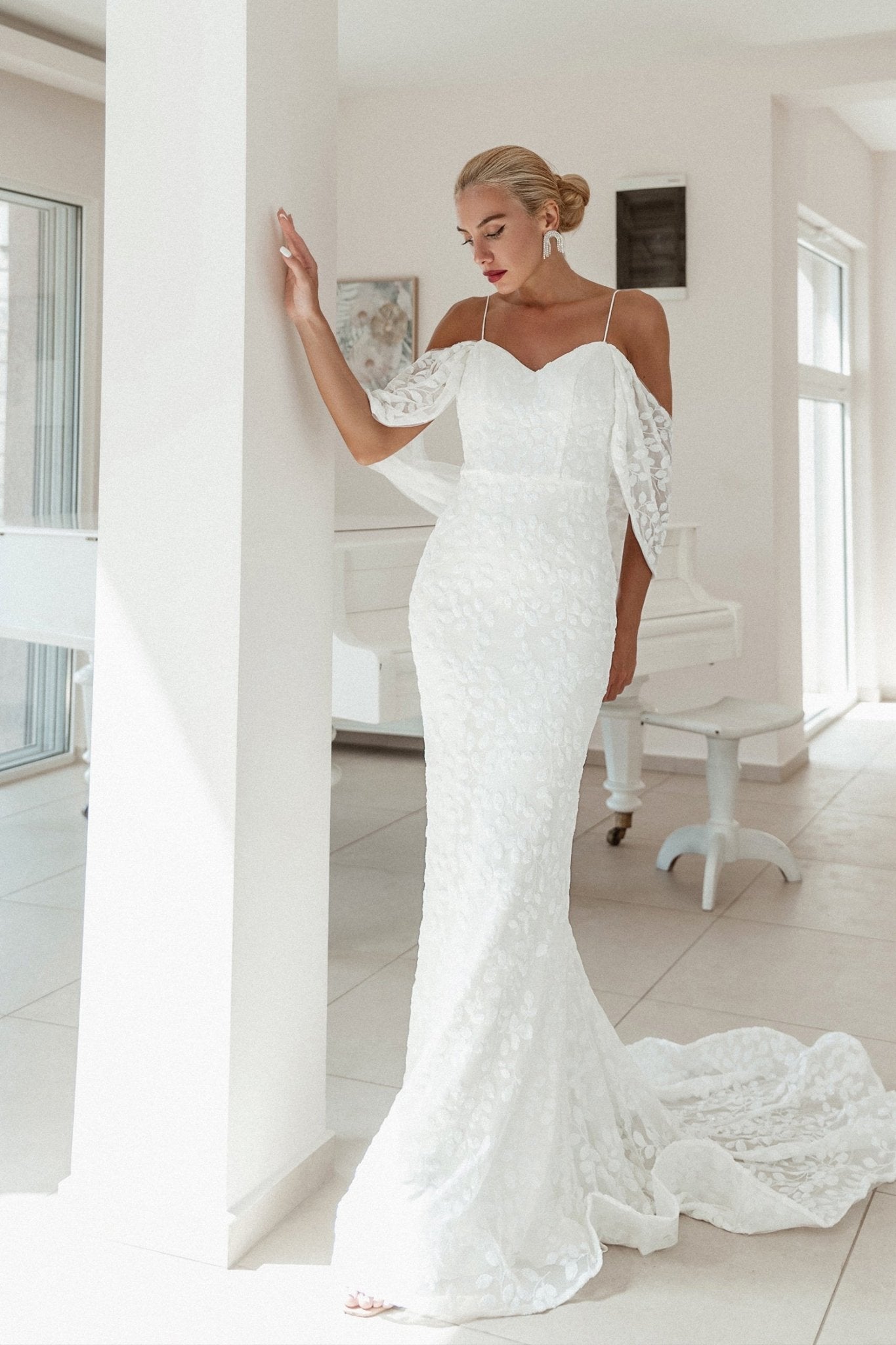 Tina Holly Couture BB018 White & White Sequin Maxi Slip Wedding Dress in Australia | One Honey Boutique