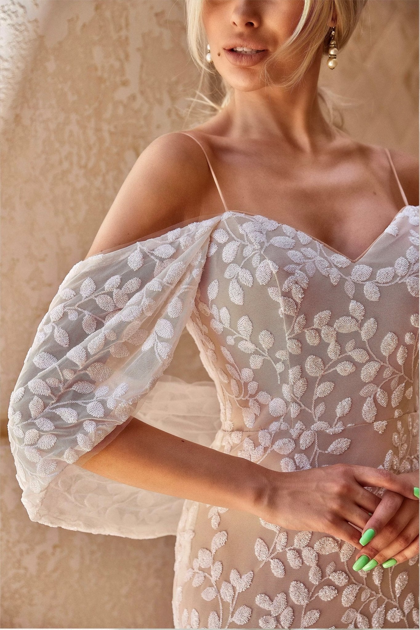 Tina Holly Couture BB018 White & Nude Sequin Maxi Slip Wedding Dress in Australia | One Honey Boutique