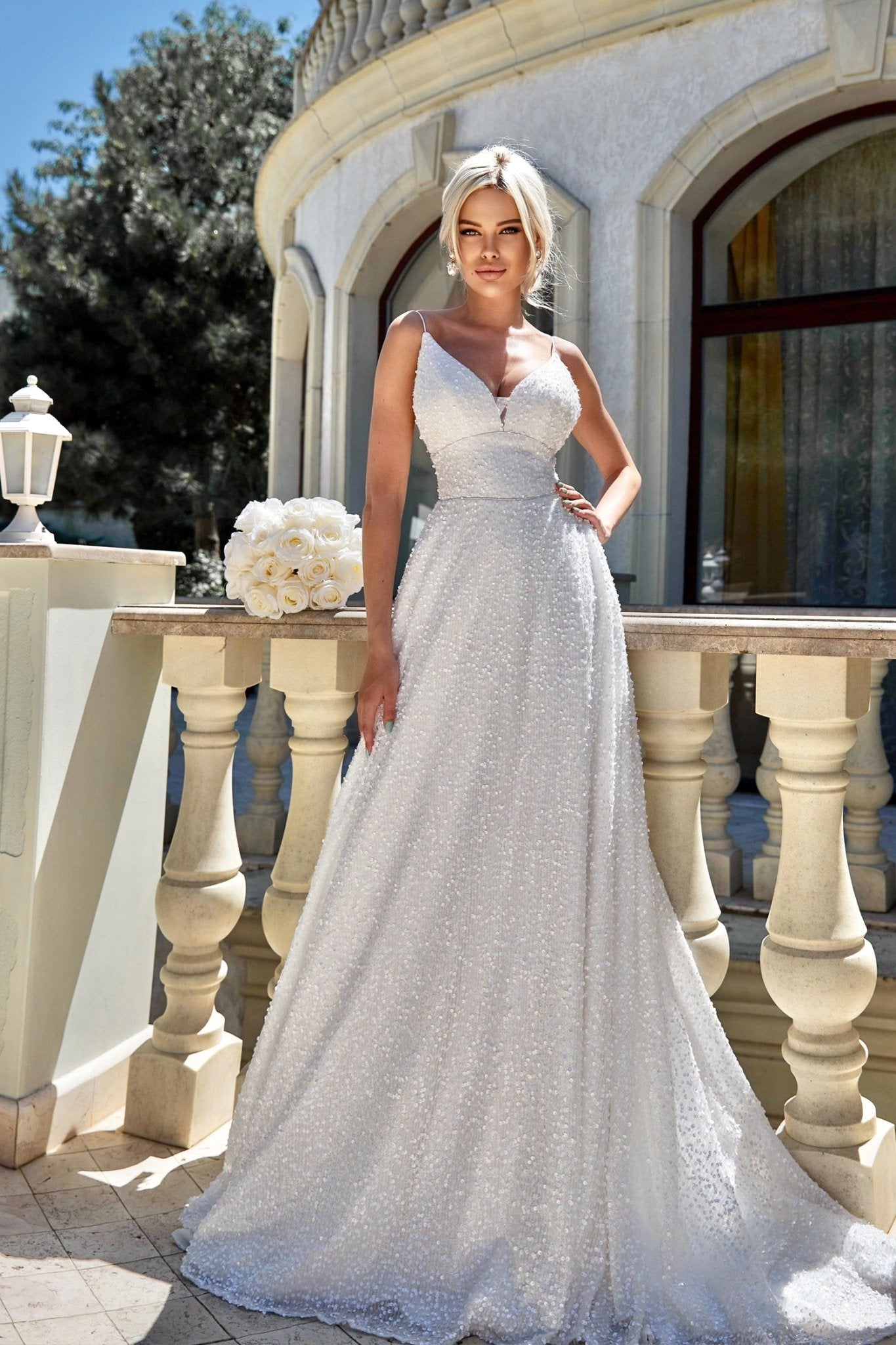 Tina Holly Couture BB019 Off White Sequin Sleeveless Open Back Wedding Dress in Australia | One Honey Boutique