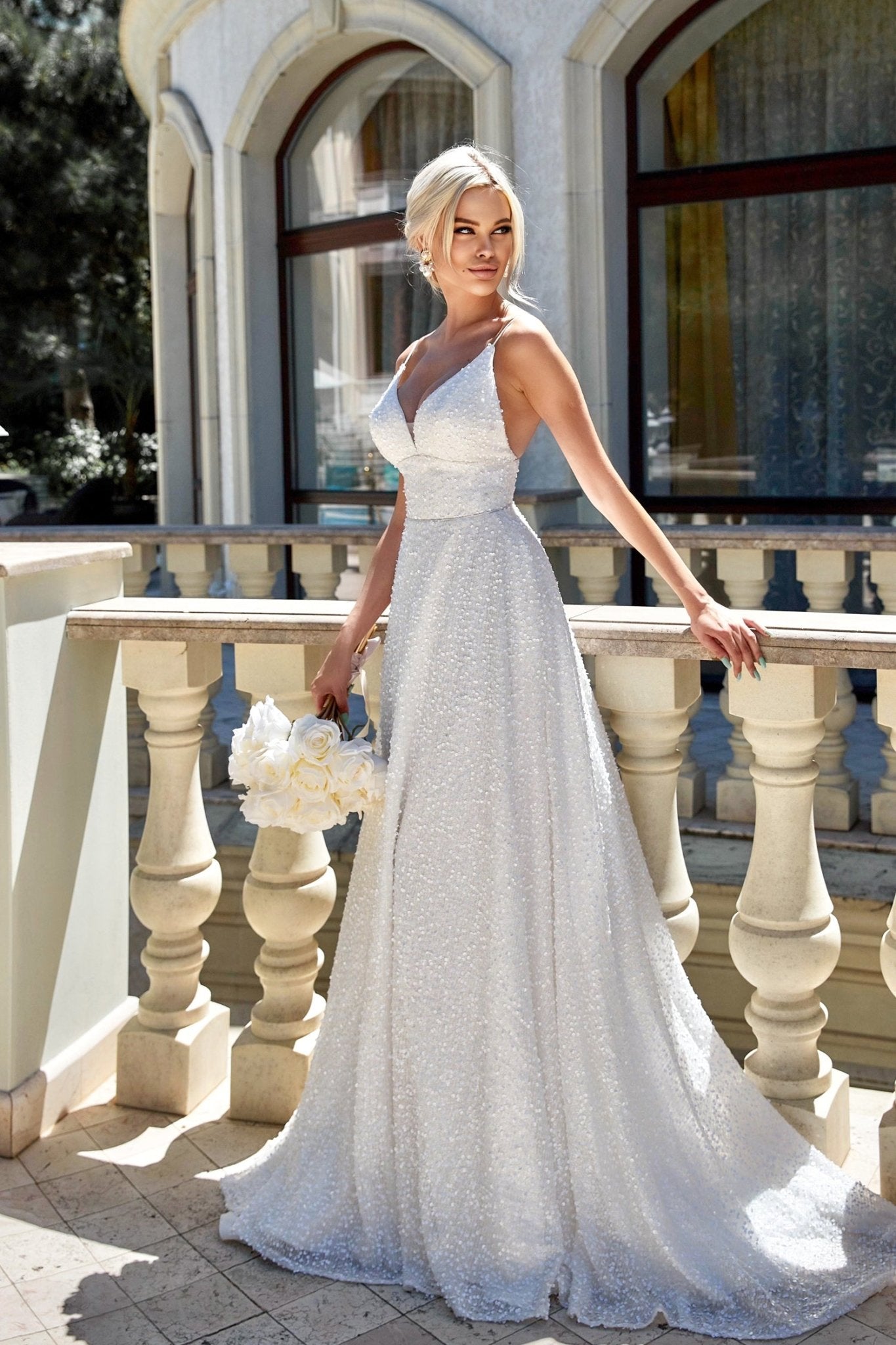 Tina Holly Couture BB019 Off White Sequin Sleeveless Open Back Wedding Dress in Australia | One Honey Boutique