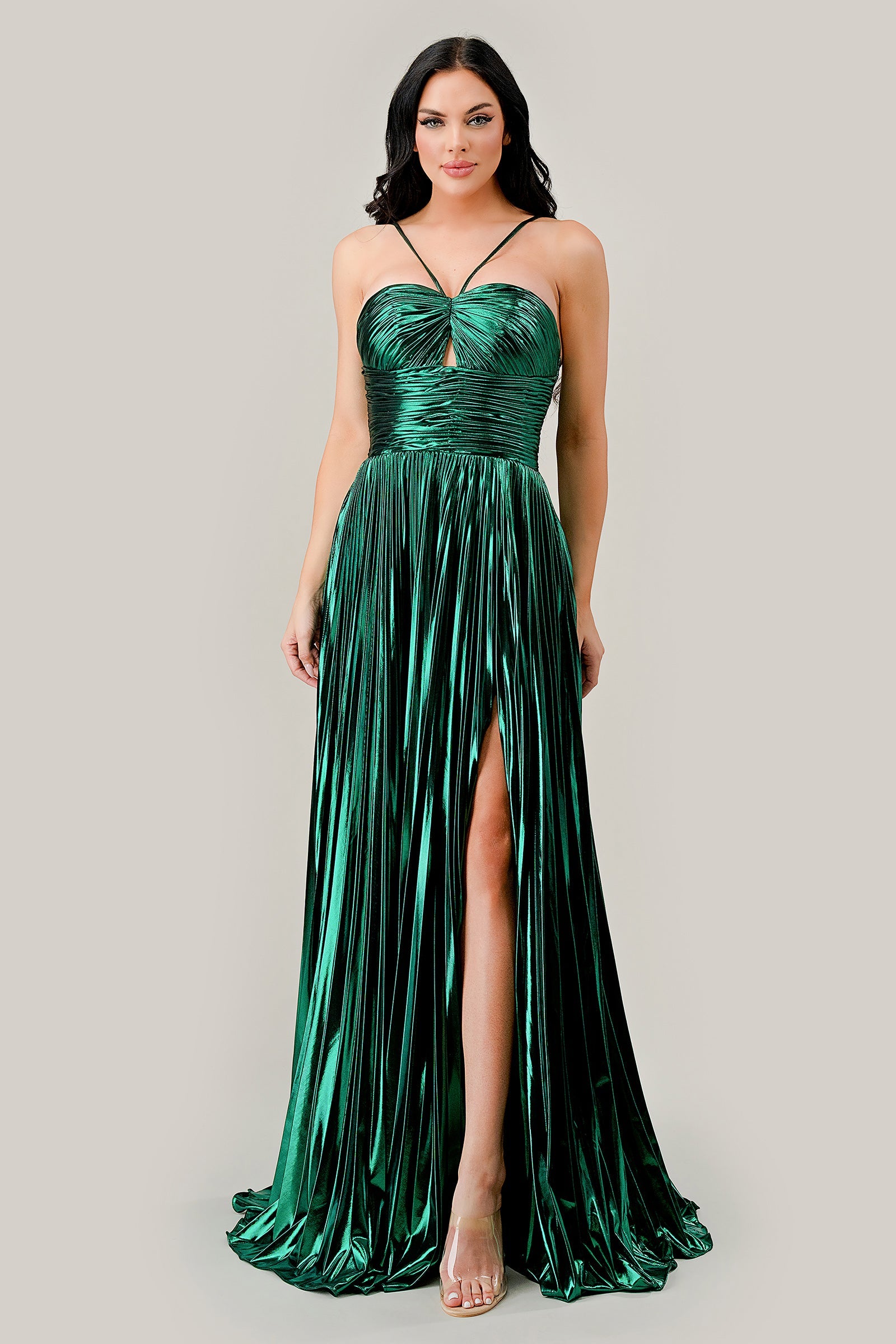 RUE shimmering green pleated halter prom dress with sweetheart neckline, Brisbane to Gold Coast, Australia