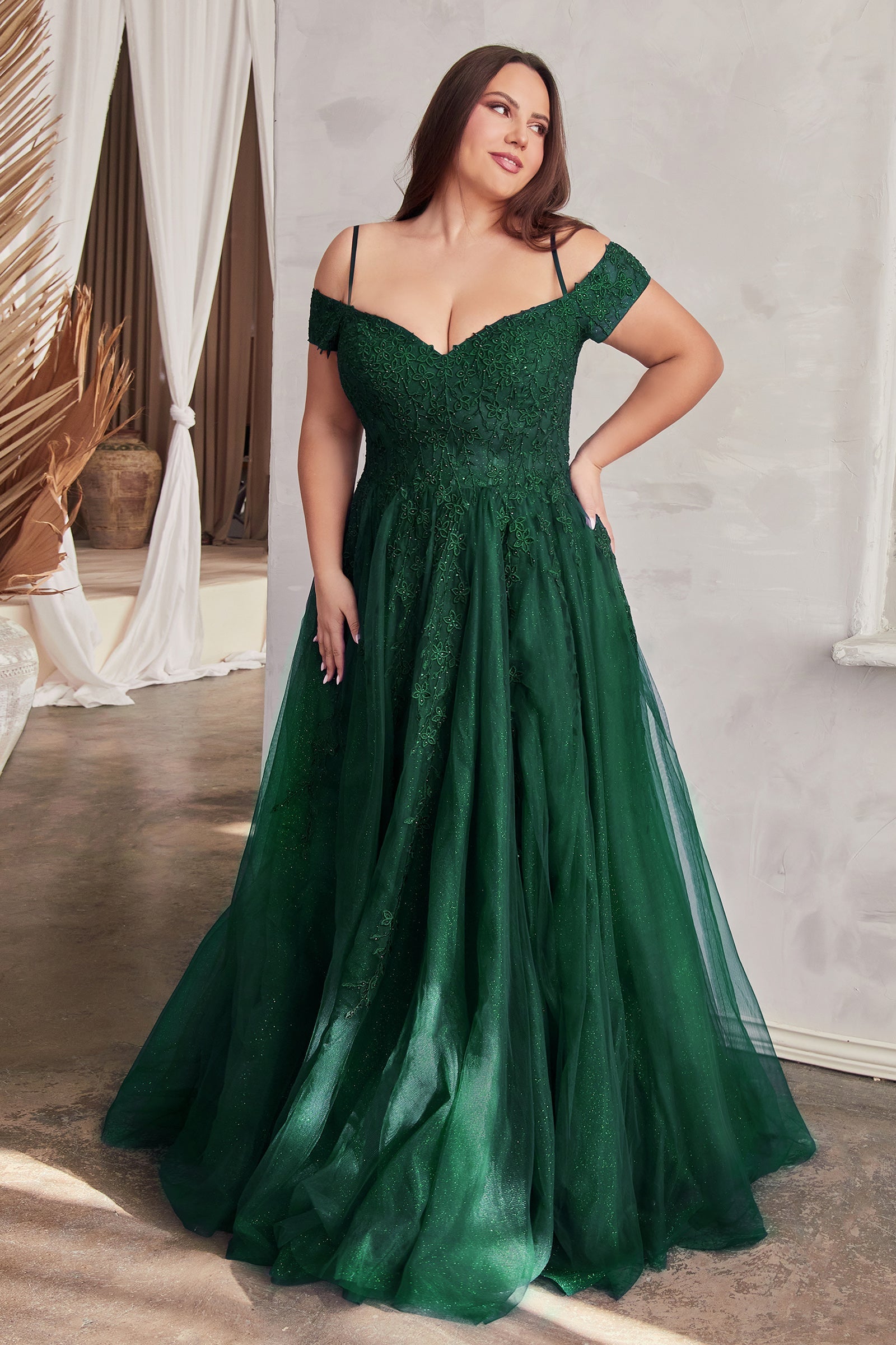 FEMME Curves LILA Plus Size Layered Tulle & Lace Bodice Prom & Formal Dress