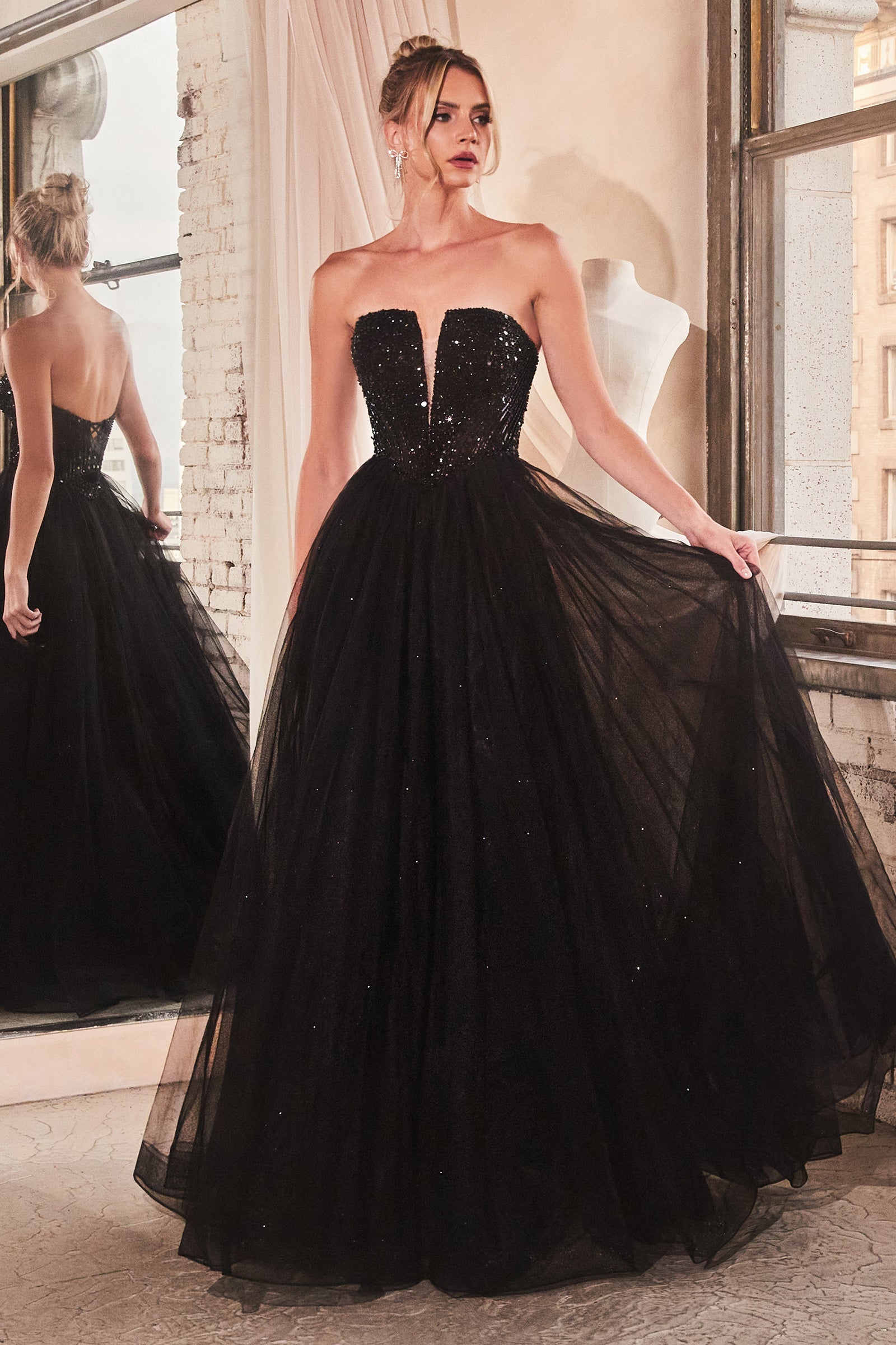 LEIA Strapless Bustier Tulle A-Line Ball Gown with sequin-embellished bodice, perfect prom dress. Brisbane to Gold Coast.