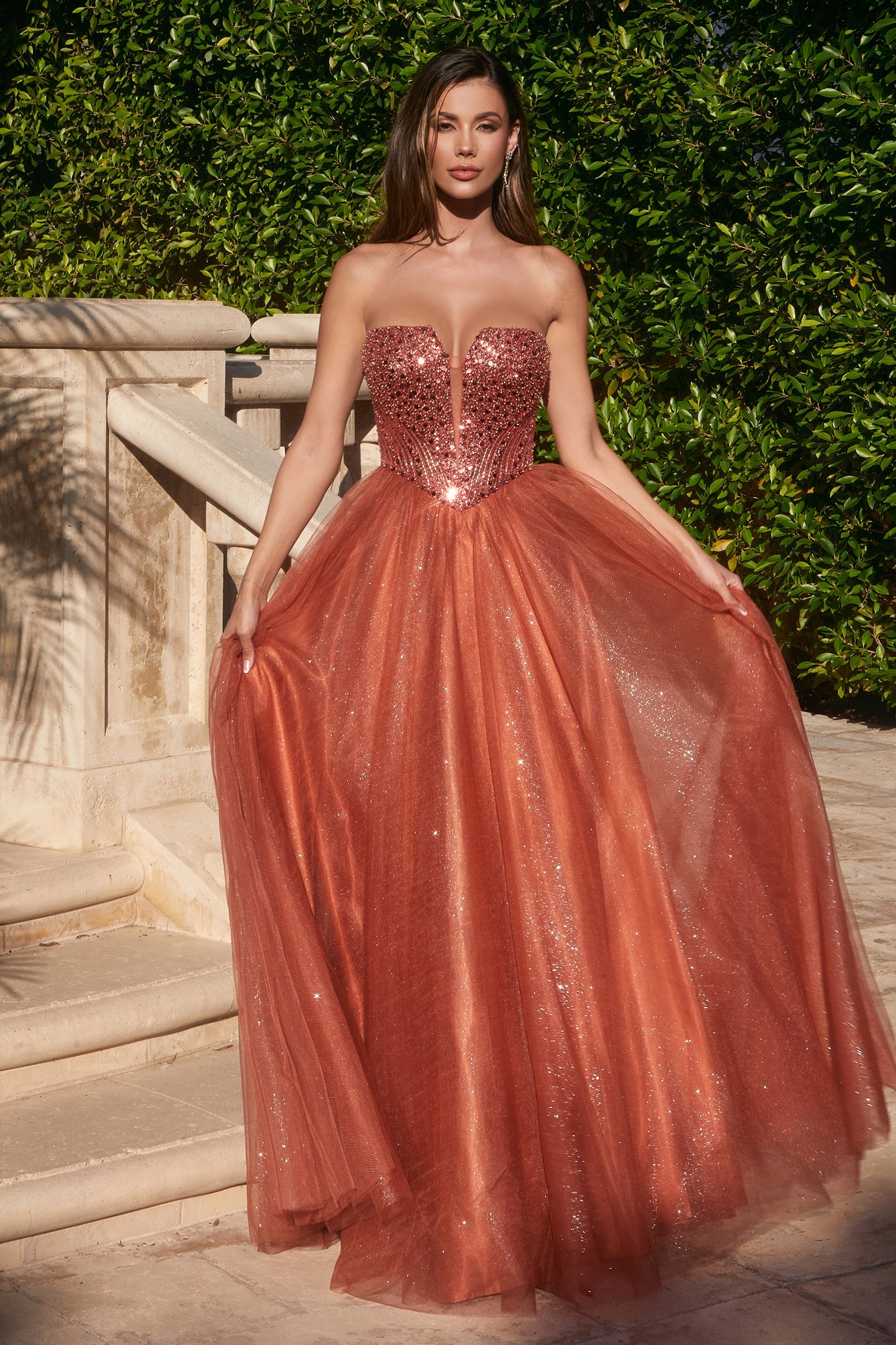 LEIA Strapless Bustier Tulle A-Line Ball Gown featuring a sequin-embellished bodice, perfect for prom or formal events. Brisbane to Gold Coast.