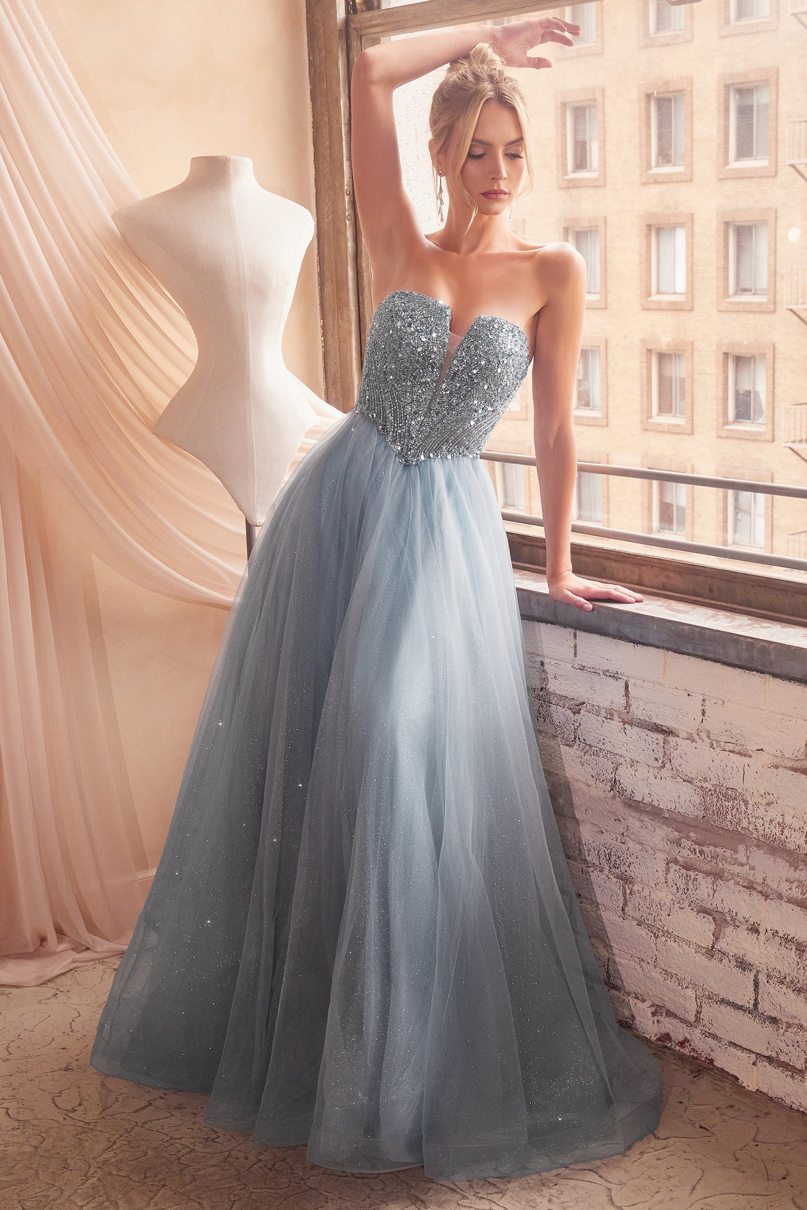 LEIA Strapless Bustier Tulle A-Line Ball Gown featuring a sequin embellished bodice, prom dress. Brisbane to Gold Coast.