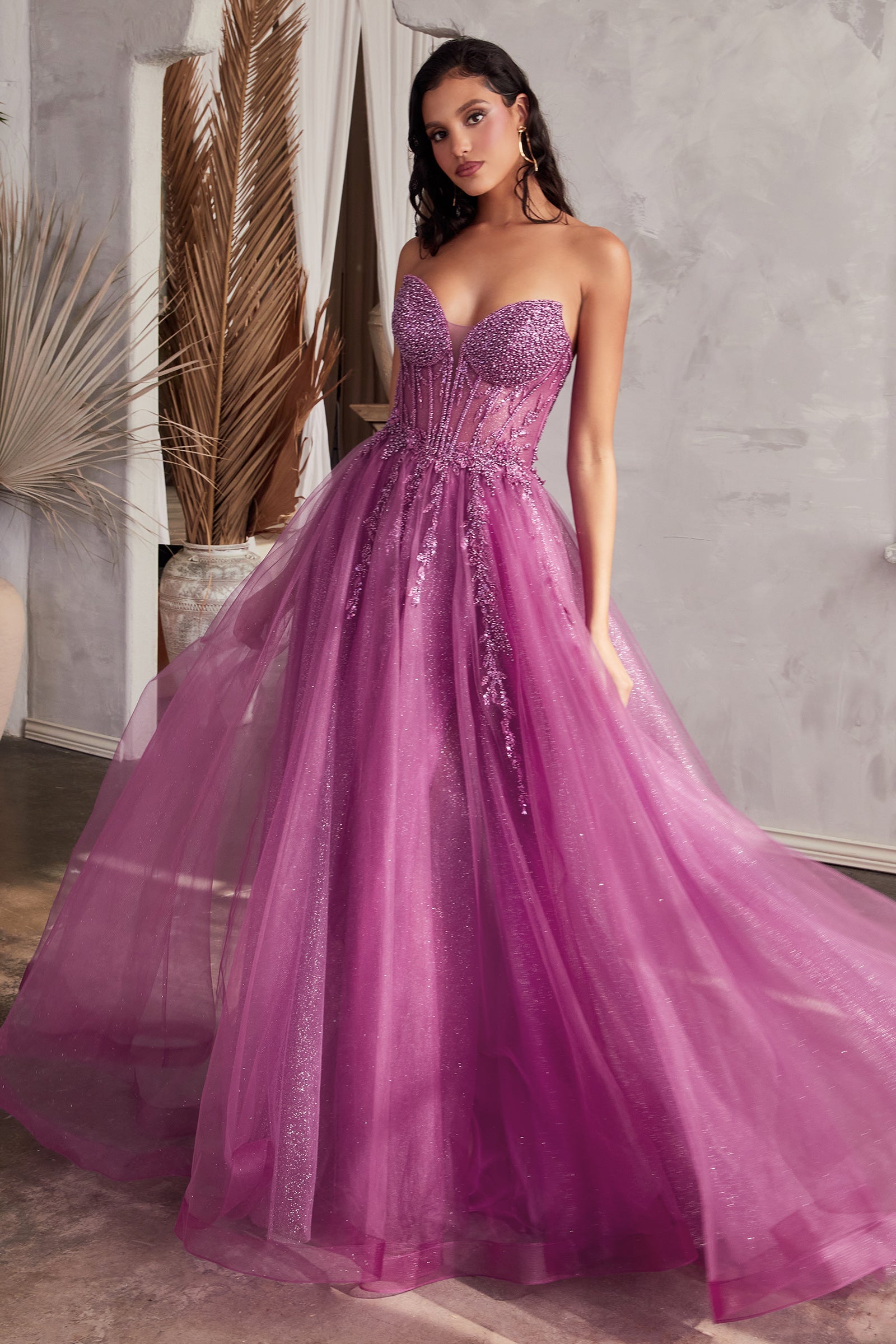 YZMA Strapless Bustier Tulle A-Line Dress featuring beaded bodice and tulle skirt, evening gown, Brisbane to Gold Coast, Australia.