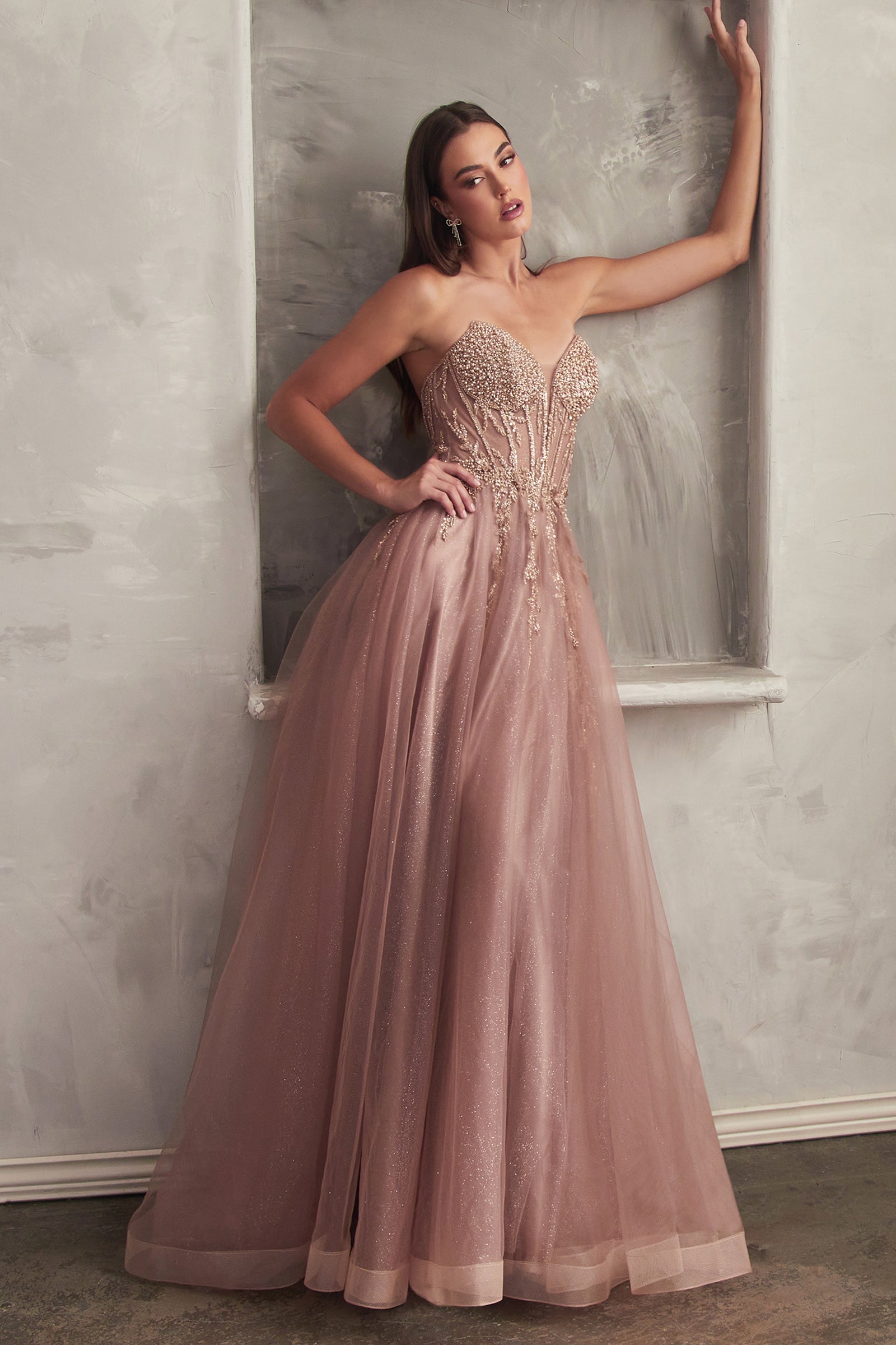 YZMA Strapless Bustier Tulle A-Line Formal Dress with beaded bodice, elegant evening gown. Brisbane to Gold Coast, Australia.