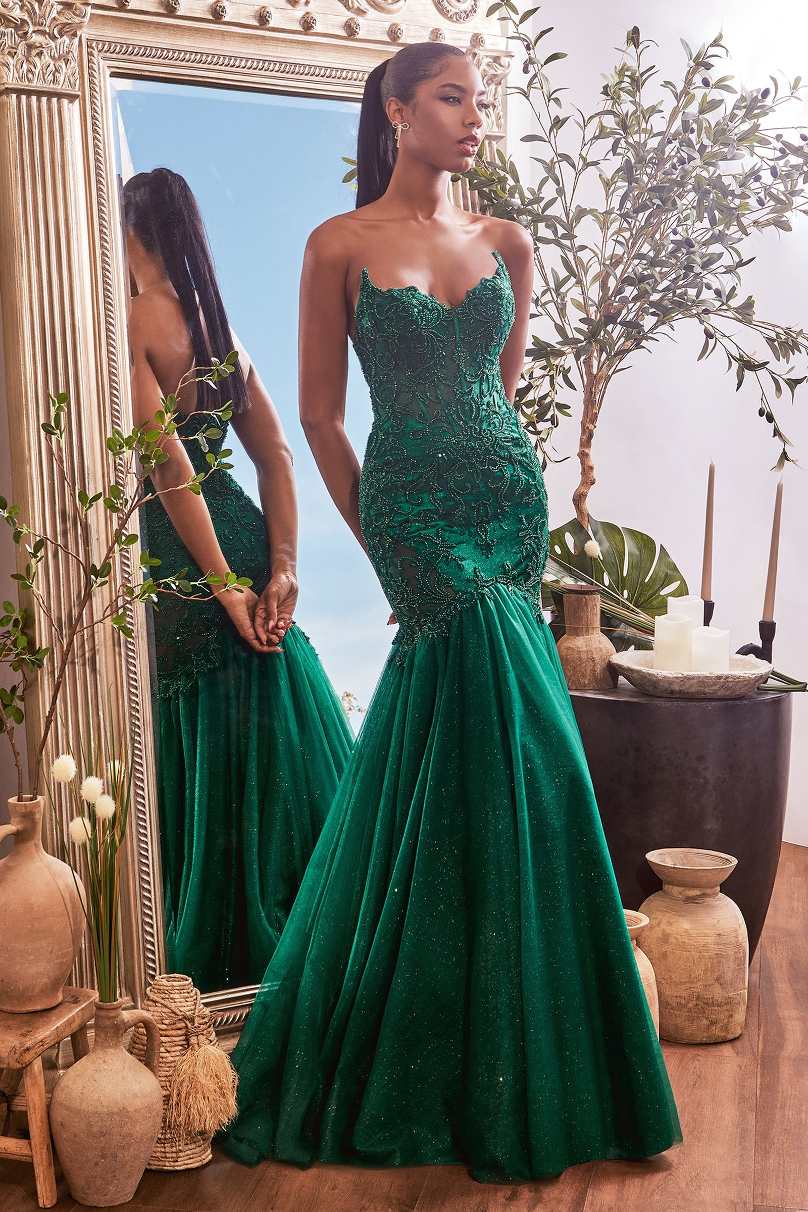 THALIA strapless lace bodice green mermaid prom gown, Brisbane to Gold Coast