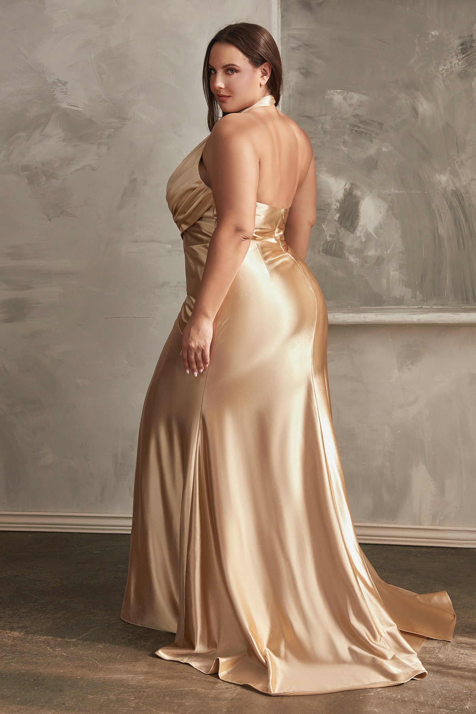 FEMME Curves MIRA Plus Size V Front Halter Neck Prom & Formal Dress