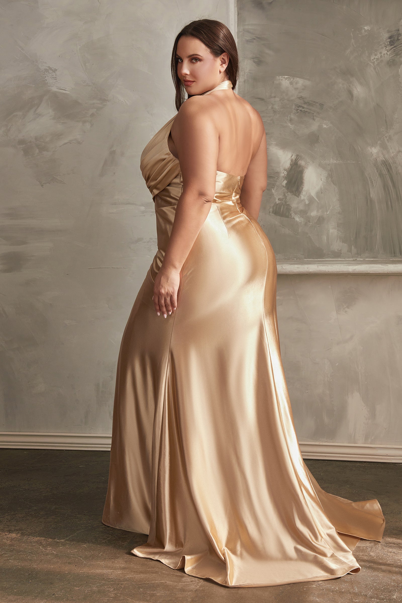 MIRA-V-Front-Halter-Plus-Size-Prom-Formal-Dress-Gold-Satin-Fitted-Curve-Couture-Eveningwear-Australia-One-Honey