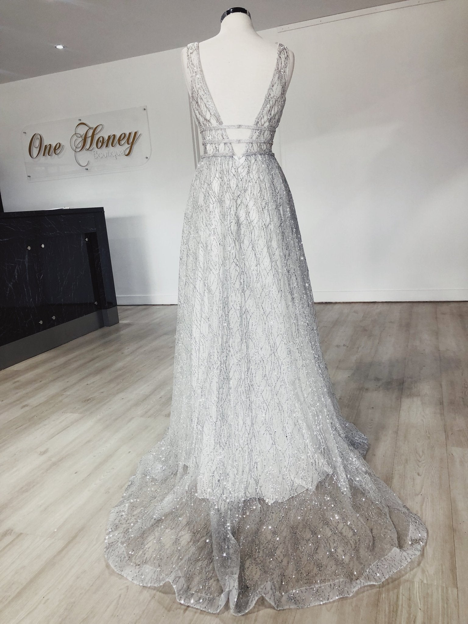 Honey Couture ENYA Glitter A Line Formal Gown in Australia | One Honey Boutique