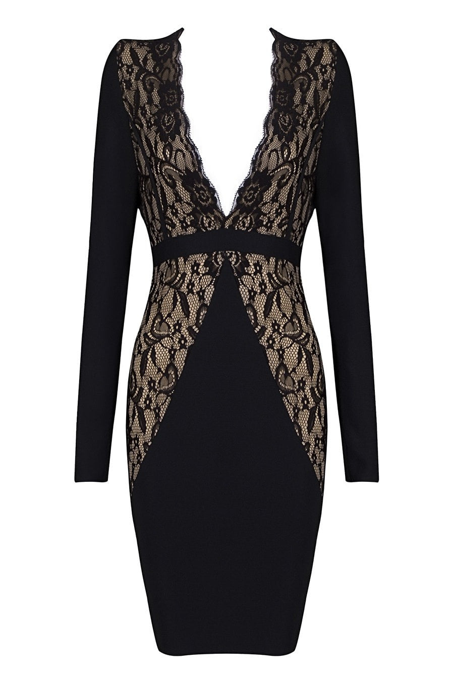 Honey Couture HALO Black & Nude Lace Long Sleeve Dress Honey Couture$ AfterPay Humm ZipPay LayBuy Sezzle