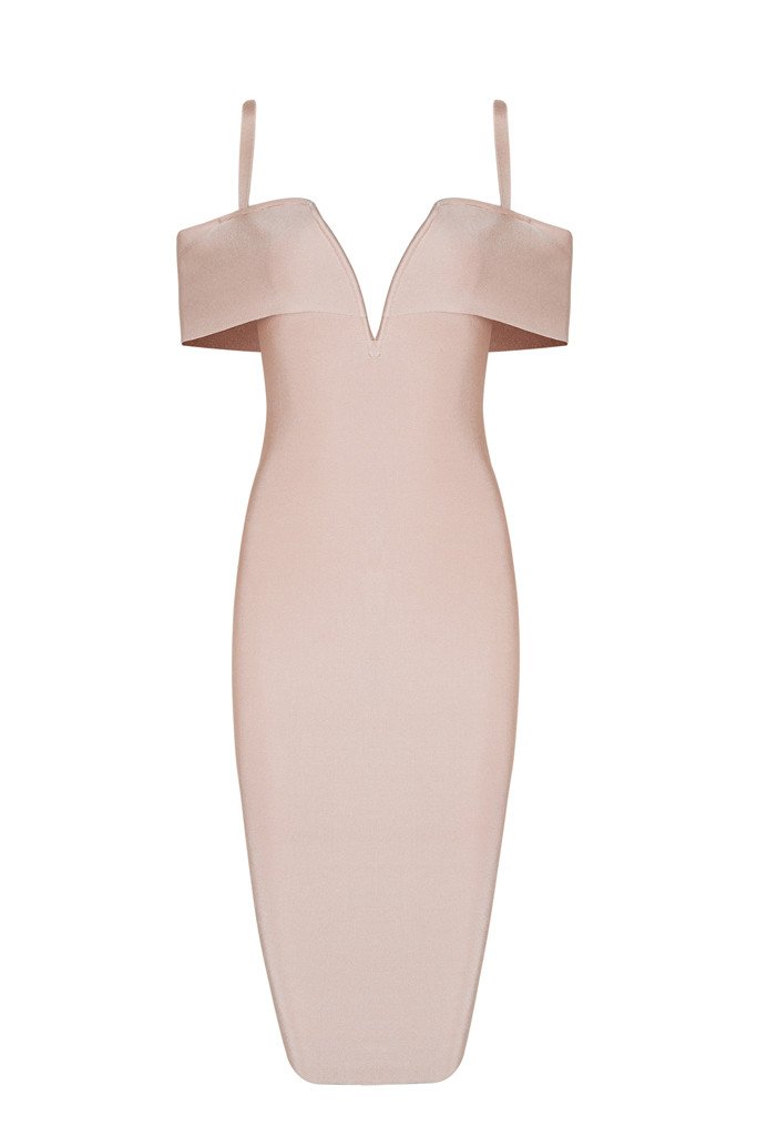 Honey Couture SETH Apricot Pink Thin Strap Midi Bandage Dress Honey Couture$ AfterPay Humm ZipPay LayBuy Sezzle
