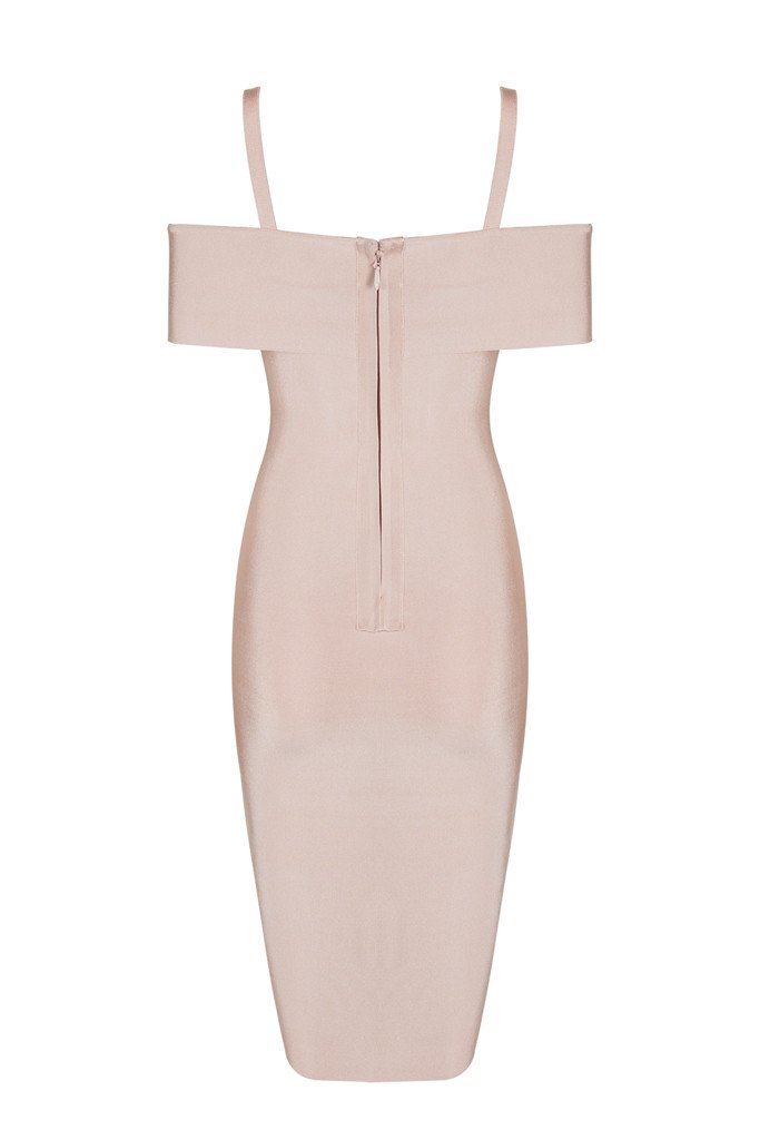 Honey Couture SETH Apricot Pink Thin Strap Midi Bandage Dress Honey Couture$ AfterPay Humm ZipPay LayBuy Sezzle