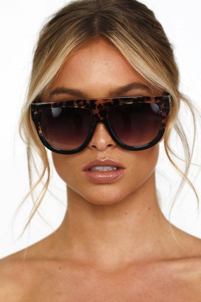 Honey Couture SELENA sunglasses, designer flat top tortoise pattern for bold statement. Australian formal store accessory, lightweight style.