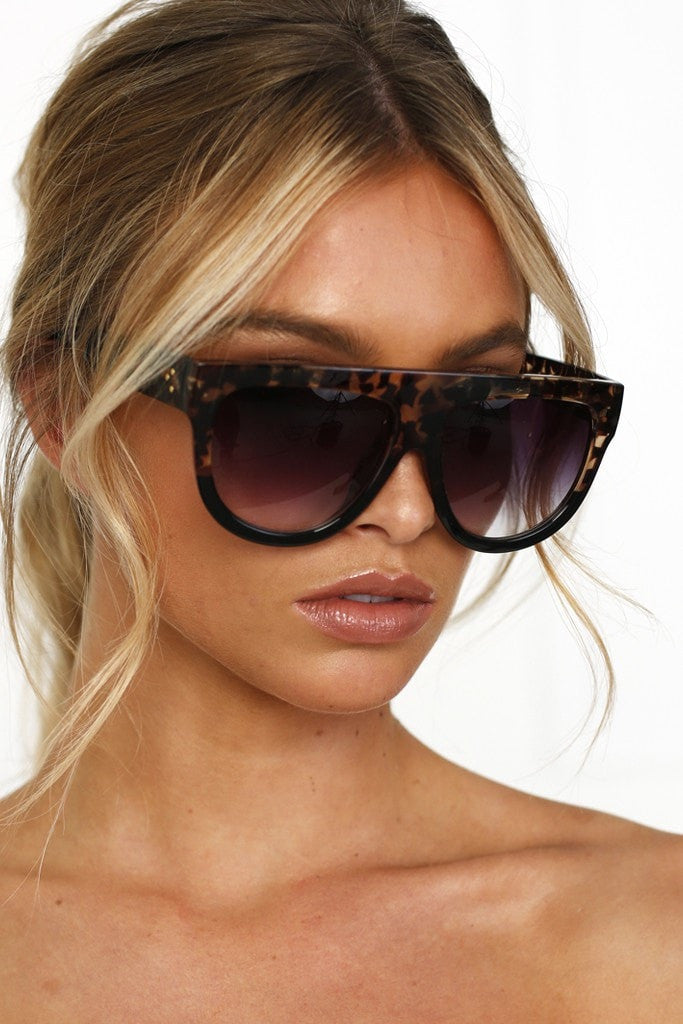 Honey Couture SELENA sunglasses, flat top designer style, tortoise pattern, Australian formal store accessory.