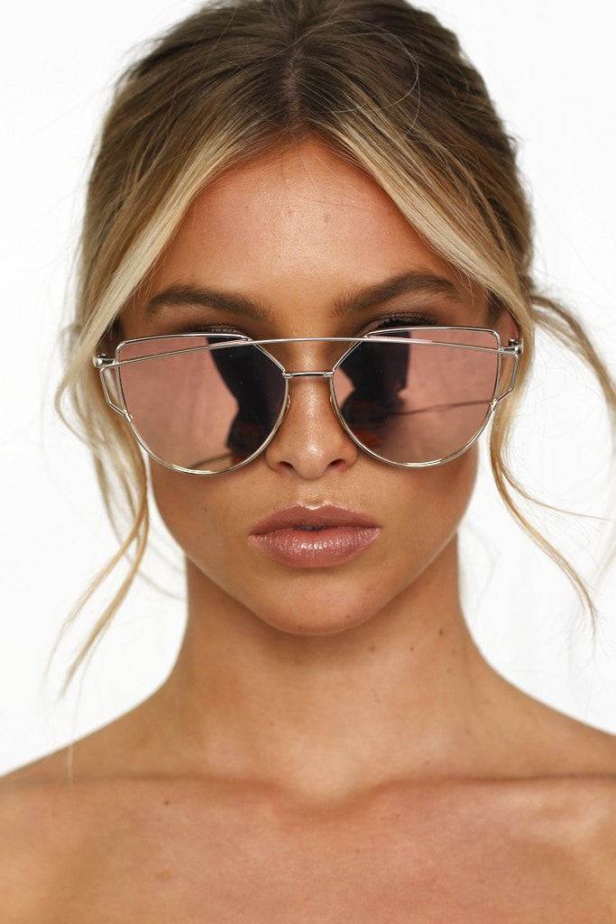 Honey Couture KOURTNEY Rose Gold Pink Mirror Sunglasses Honey Couture Sunglasses$ AfterPay Humm ZipPay LayBuy Sezzle