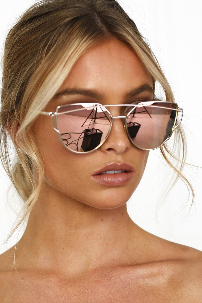 Honey Couture KOURTNEY Rose Gold Pink Mirror Sunglasses Honey Couture Sunglasses$ AfterPay Humm ZipPay LayBuy Sezzle