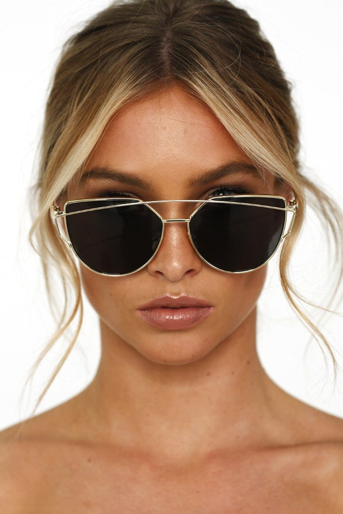 Honey Couture KOURTNEY Black & Gold Sunglasses Honey Couture Sunglasses$ AfterPay Humm ZipPay LayBuy Sezzle