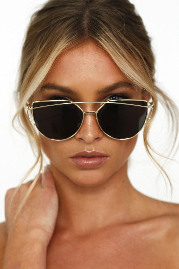 Honey Couture KOURTNEY Black & Gold Sunglasses Honey Couture Sunglasses$ AfterPay Humm ZipPay LayBuy Sezzle