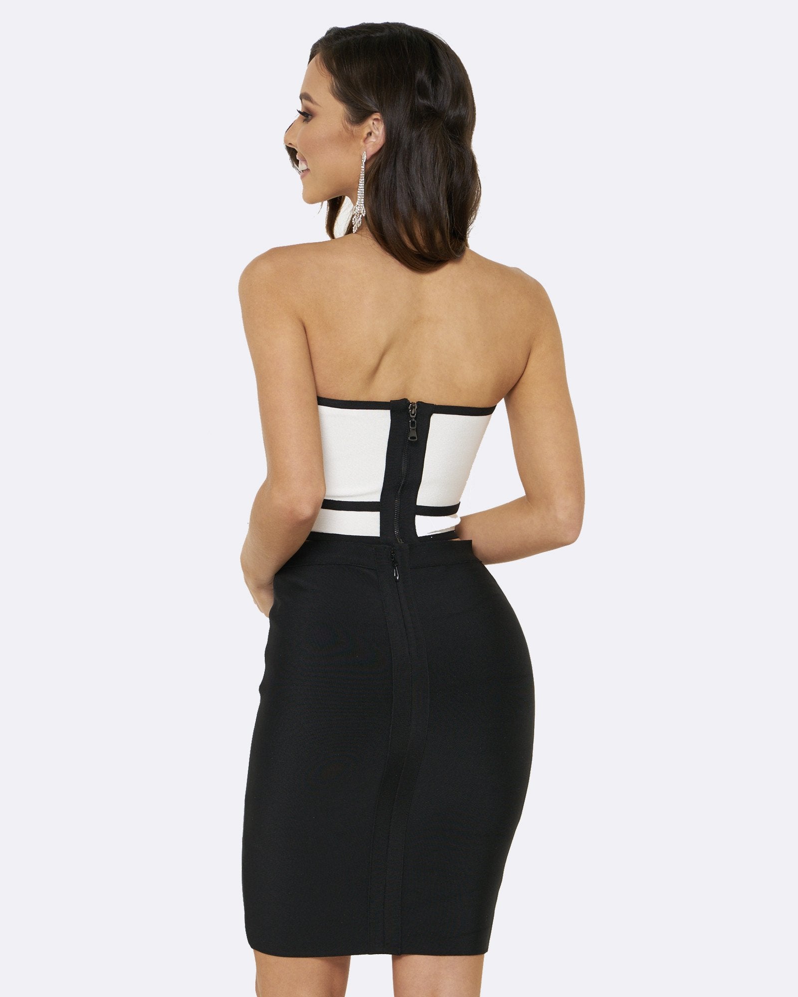 Honey Couture MADISON Black & White 2 Piece Bandage Set Honey Couture$ AfterPay Humm ZipPay LayBuy Sezzle