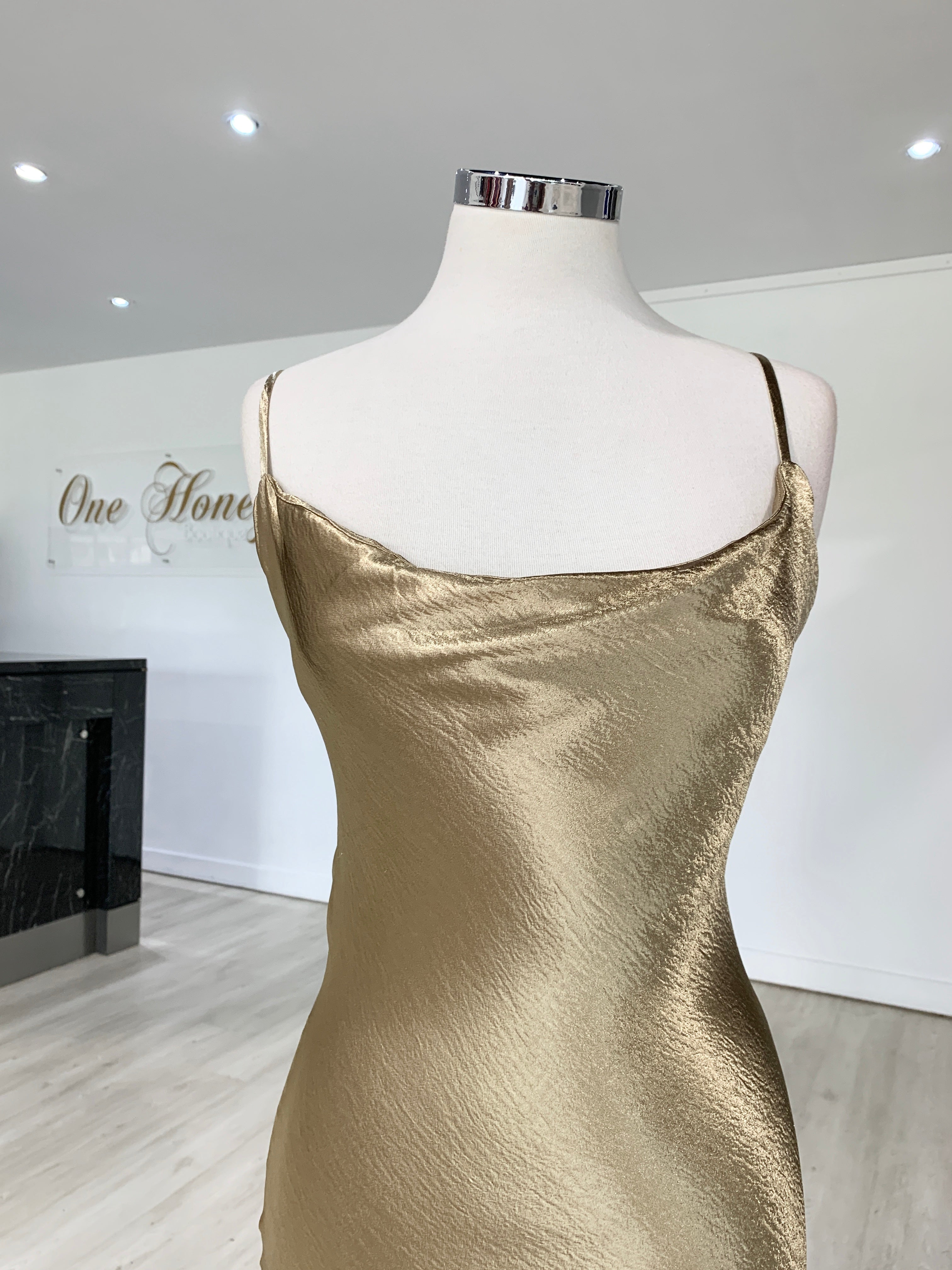 Honey Couture EVELYN Gold Silky Slip Formal Dress {vendor} AfterPay Humm ZipPay LayBuy Sezzle