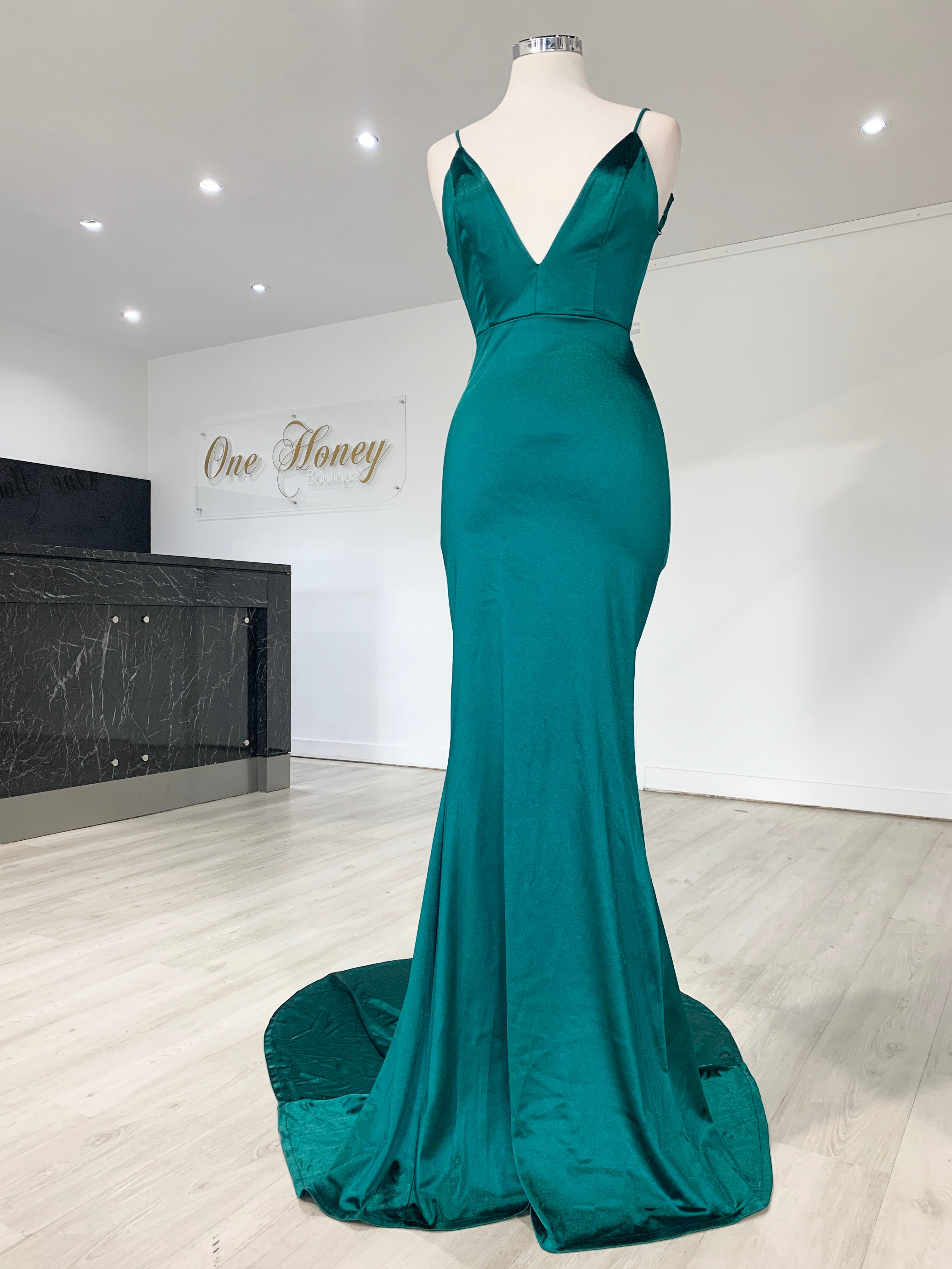 Honey Couture MILEE Emerald Green Low Back Mermaid Evening Gown Dress {vendor} AfterPay Humm ZipPay LayBuy Sezzle