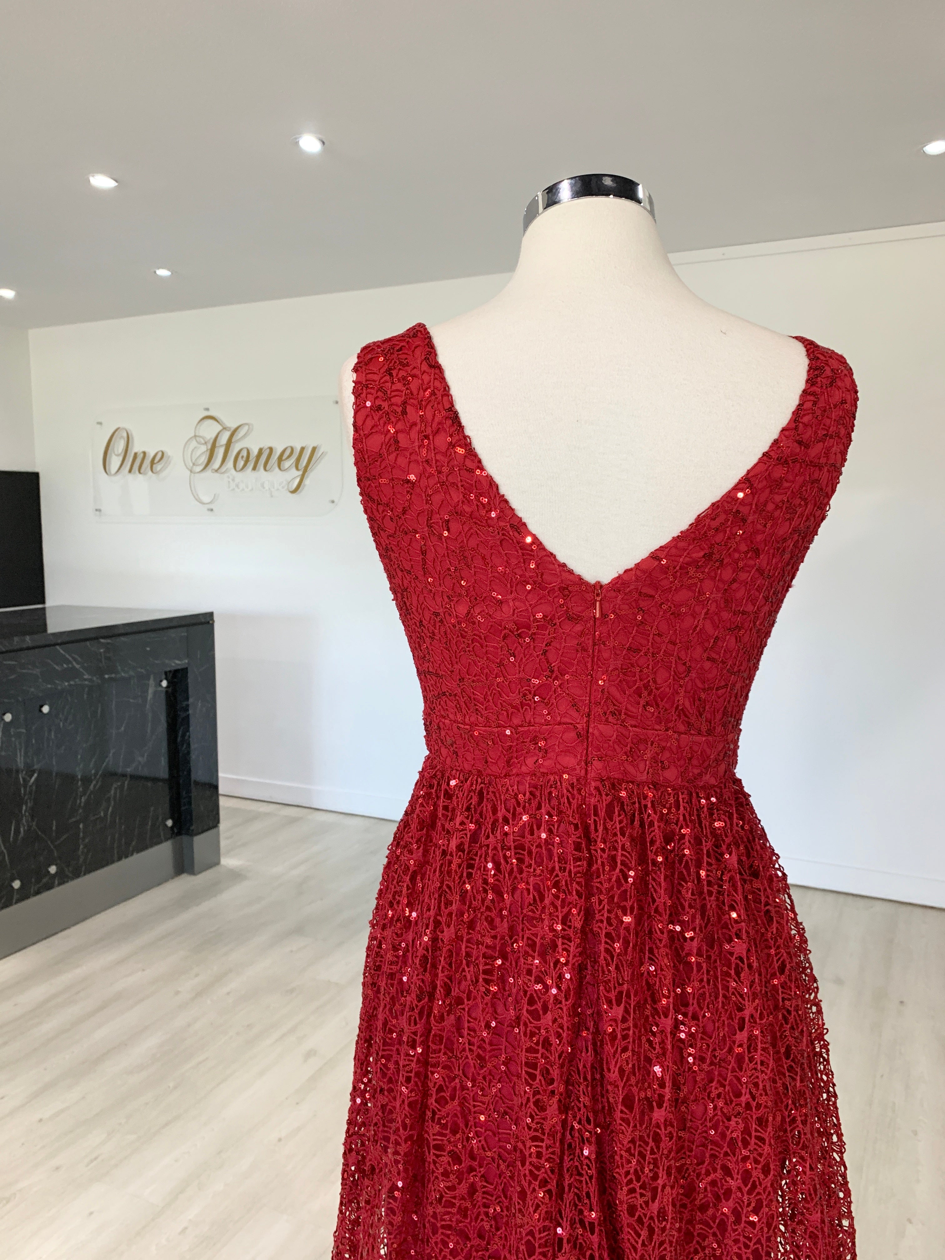 MELINA Red Blue Sequin Glitter Knit Formal Dress {vendor} AfterPay Humm ZipPay LayBuy Sezzle