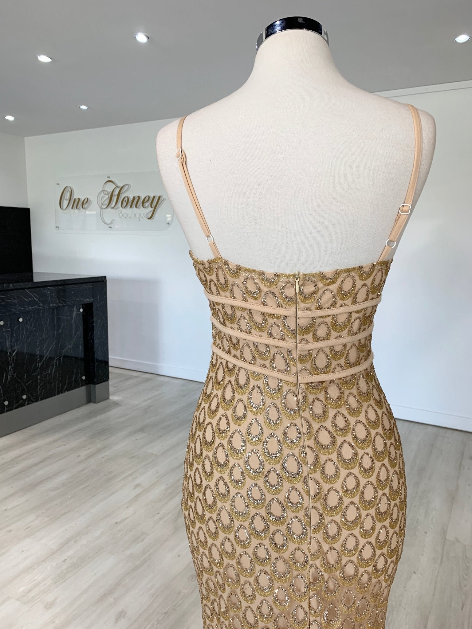 Honey Couture KARMEL Gold Glitter Formal Dress in Australia | One Honey Boutique