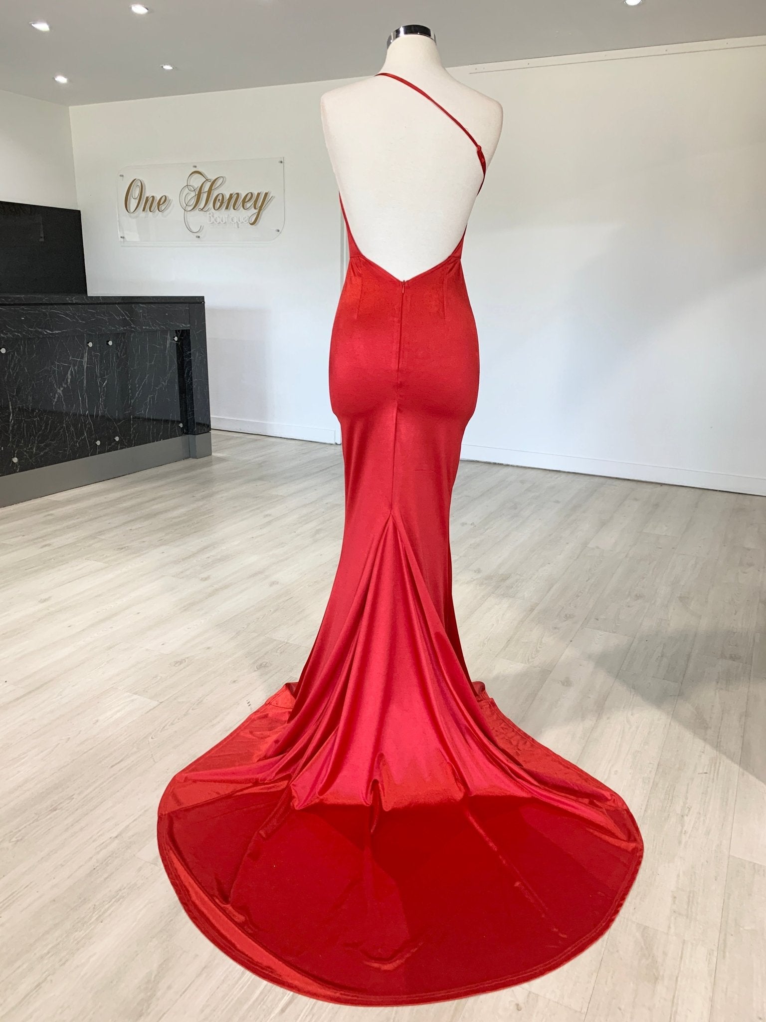 Honey Couture ABIGAIL Red Low Back Mermaid Evening Gown Dress in Australia | One Honey Boutique