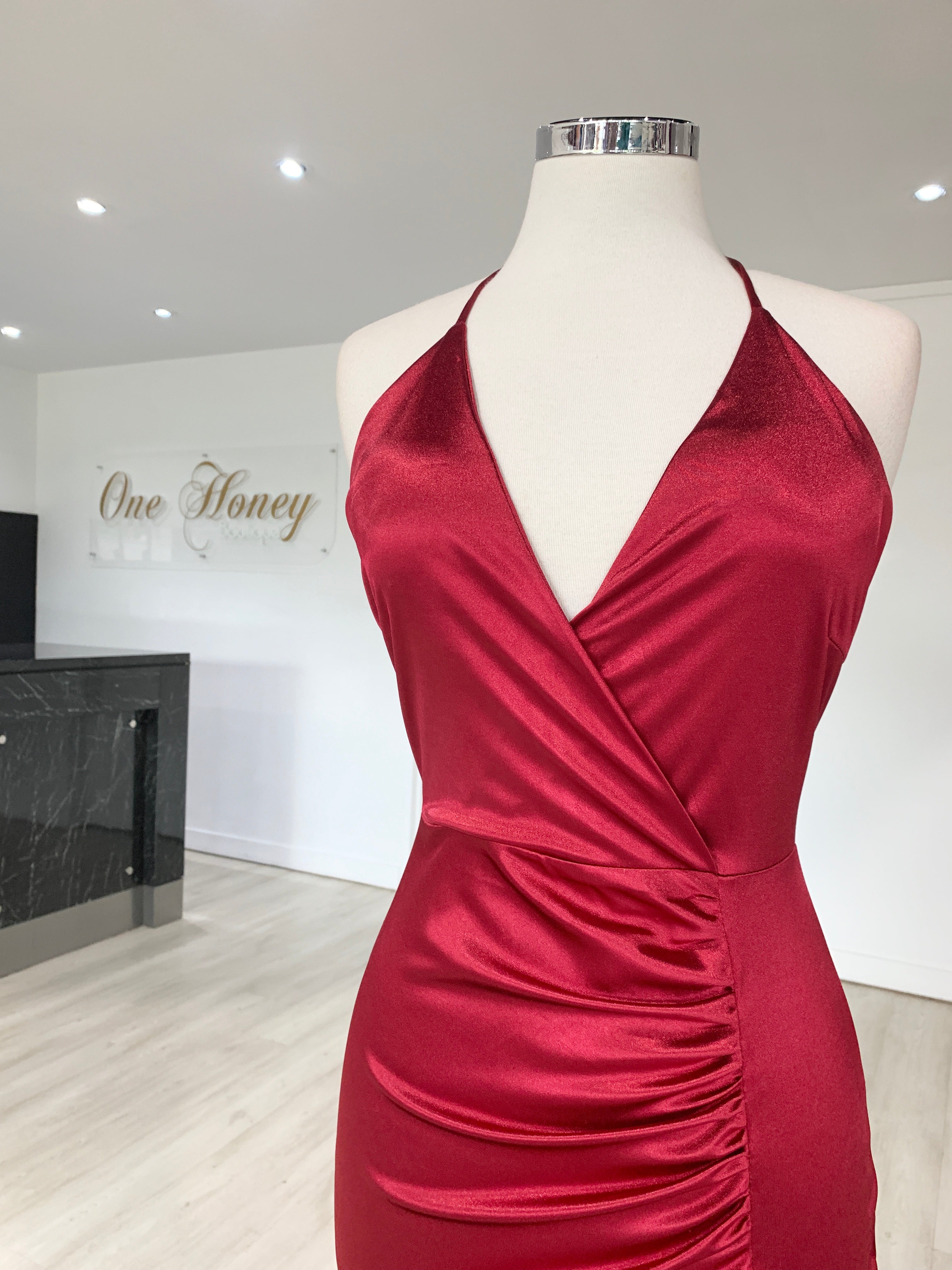 Honey Couture GISSELLE Berry Split Evening Gown Dress {vendor} AfterPay Humm ZipPay LayBuy Sezzle