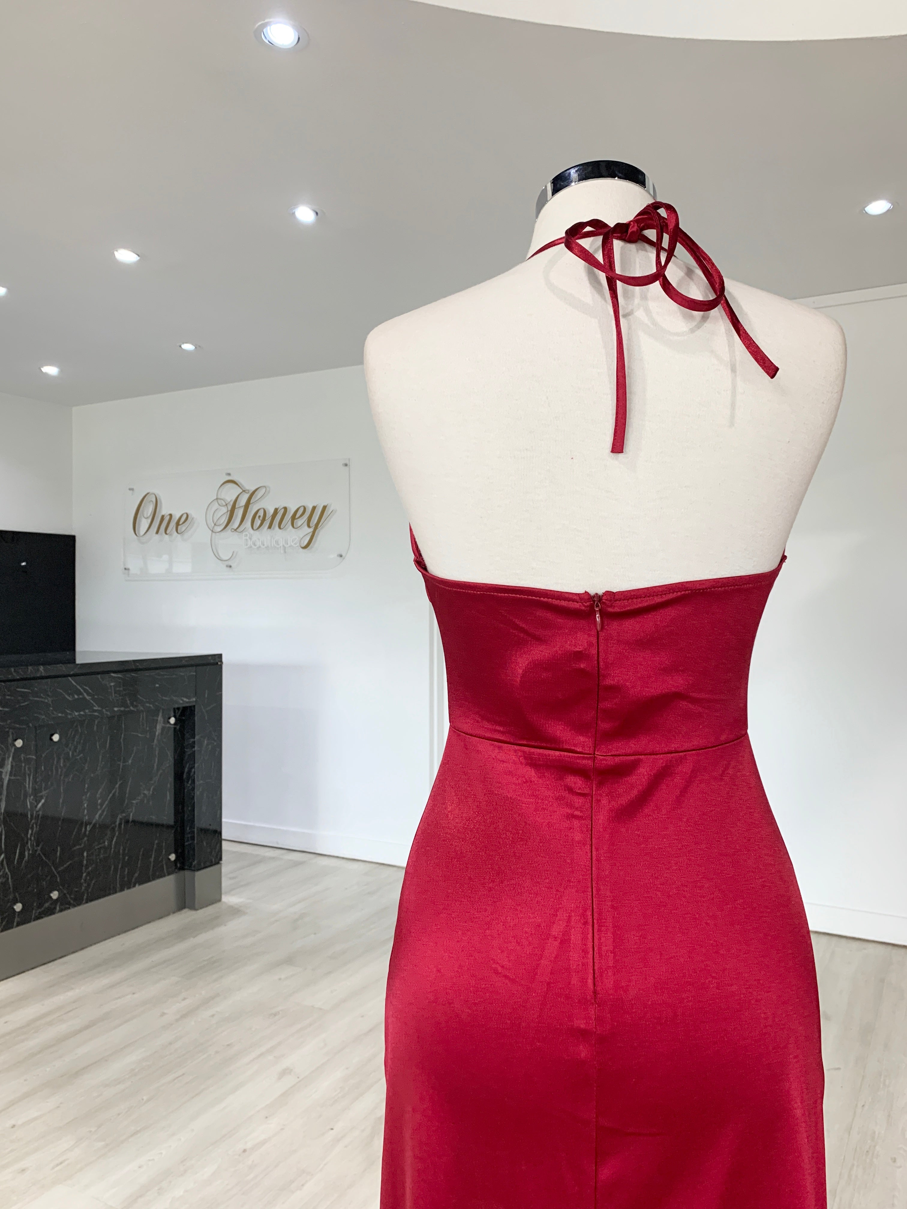 Honey Couture GISSELLE Berry Split Evening Gown Dress {vendor} AfterPay Humm ZipPay LayBuy Sezzle