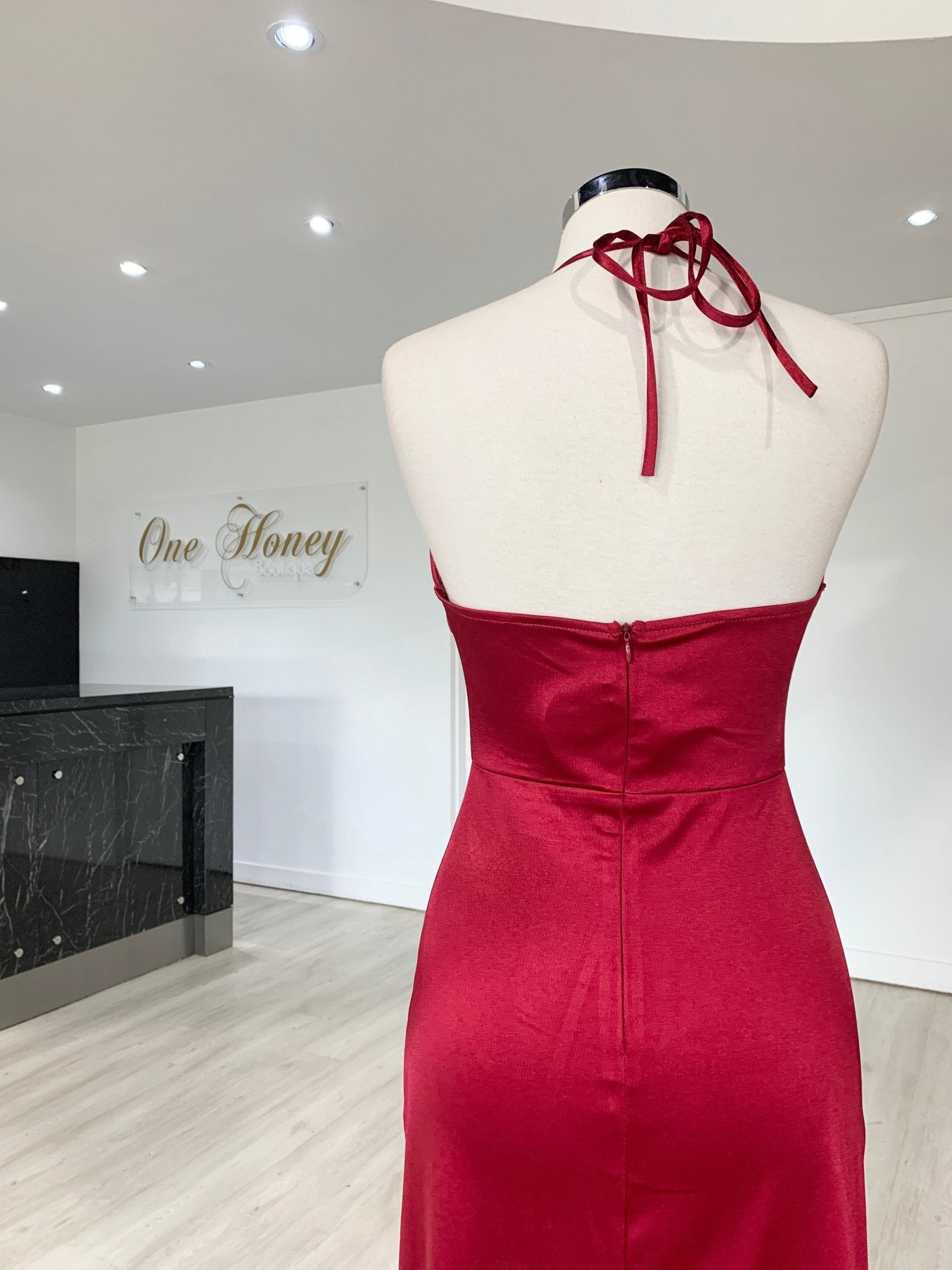 Honey Couture GISSELLE Berry Split Evening Gown Dress in Australia | One Honey Boutique