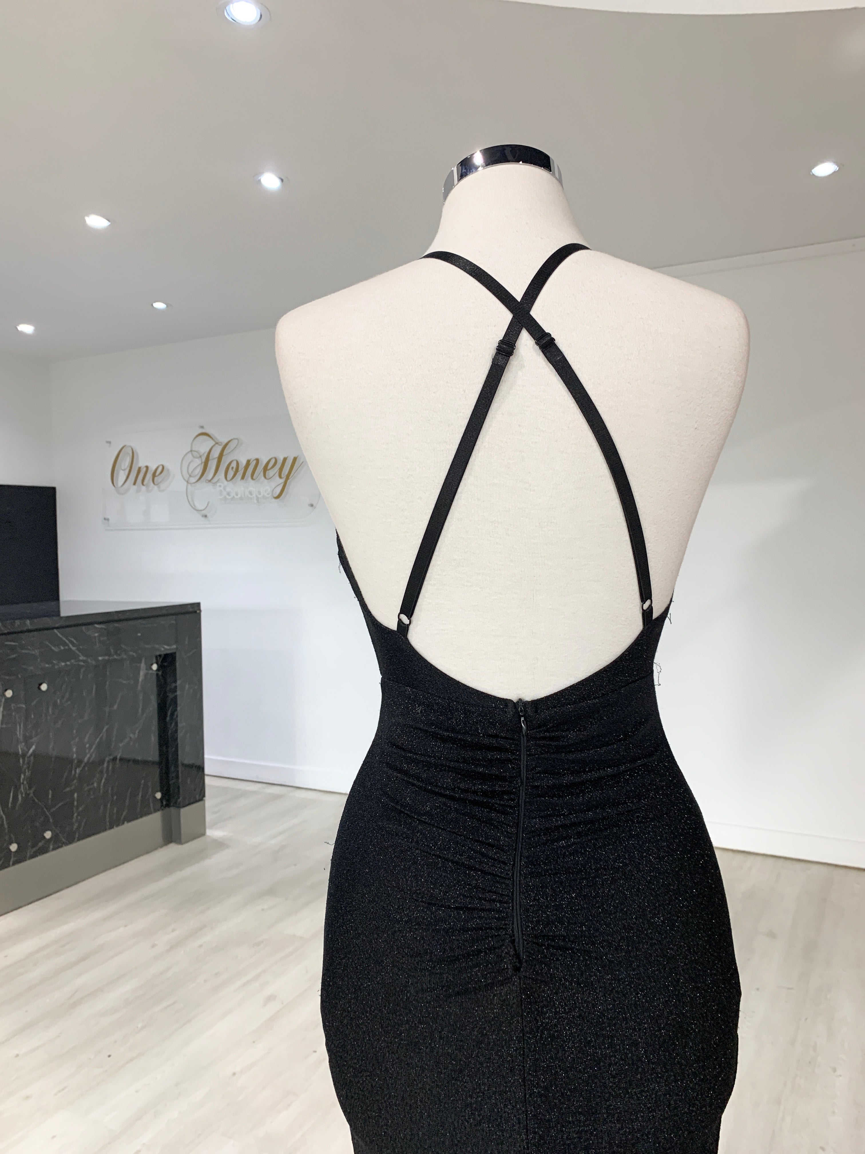 Honey Couture LUREX Black Sparkle Mermaid Evening Gown Dress {vendor} AfterPay Humm ZipPay LayBuy Sezzle
