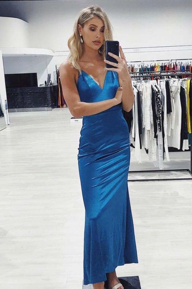Honey Couture BRAYLEE Blue Tie - up back Evening Dress in Australia | One Honey Boutique