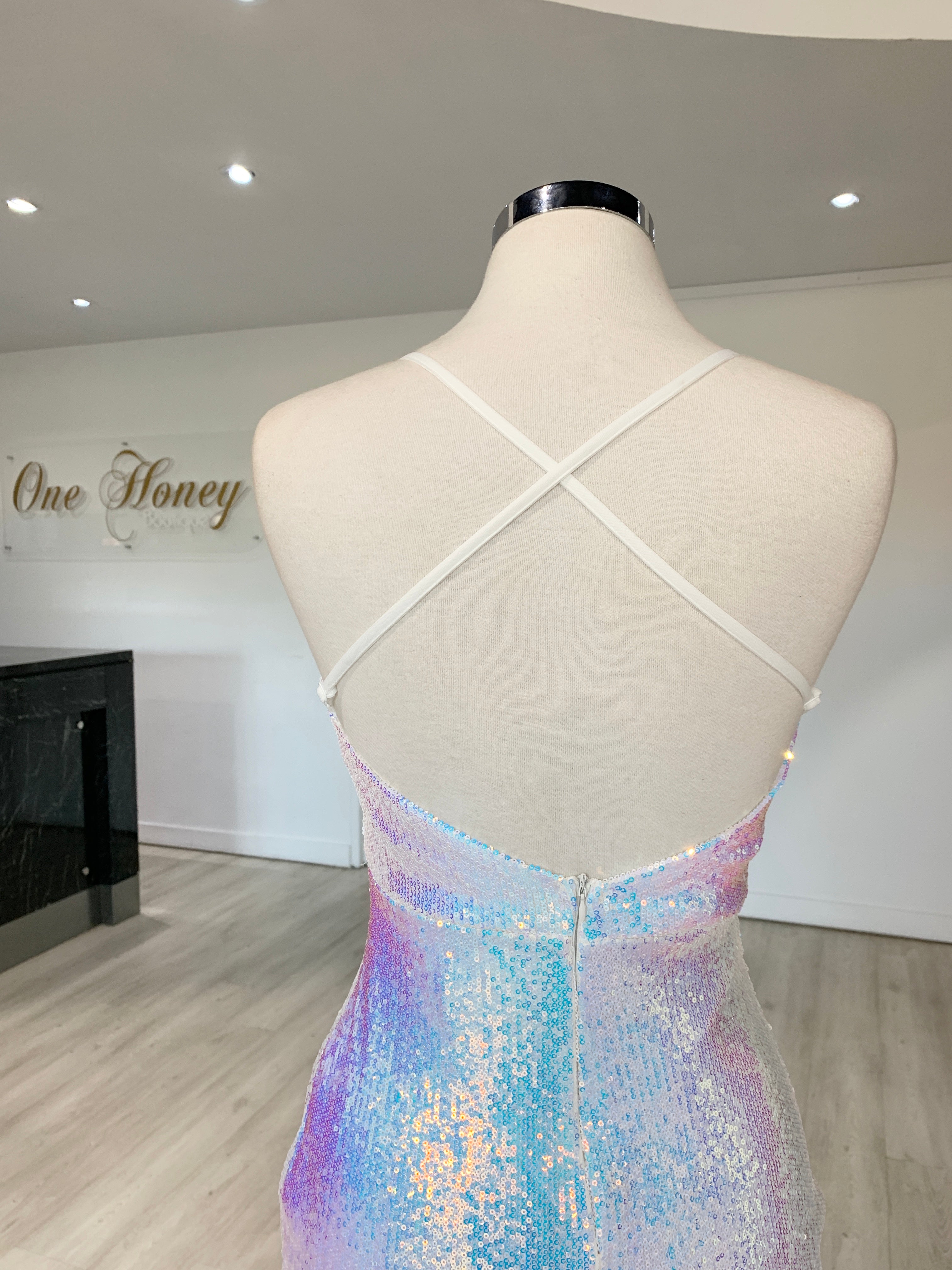 Honey Couture AMETHYST Iridescent Silver Mermaid Evening Gown Dress {vendor} AfterPay Humm ZipPay LayBuy Sezzle