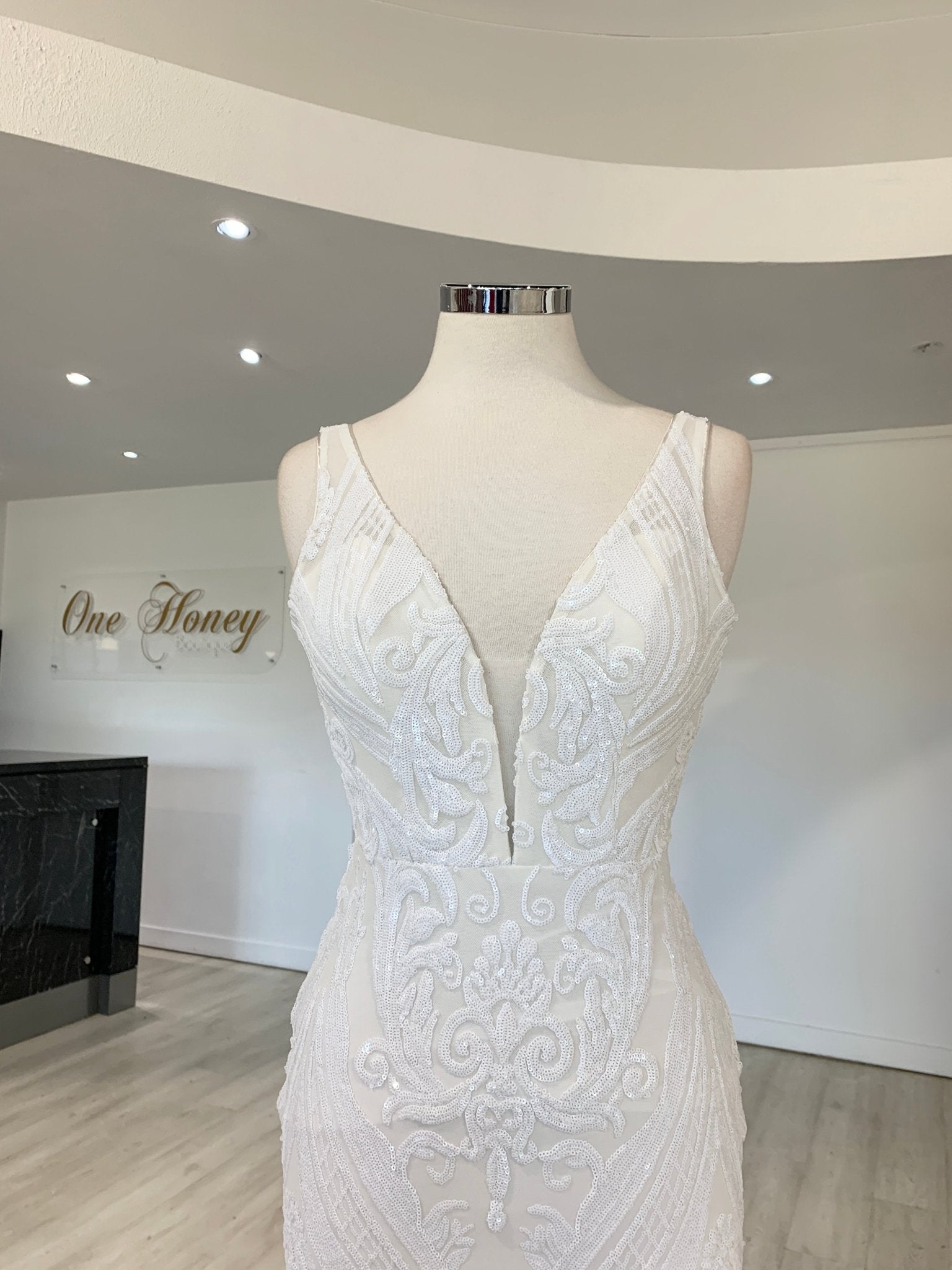 Tina Holly Couture BA109 Off White Sequin & Lace Mermaid Bridal Formal Dress in Australia | One Honey Boutique