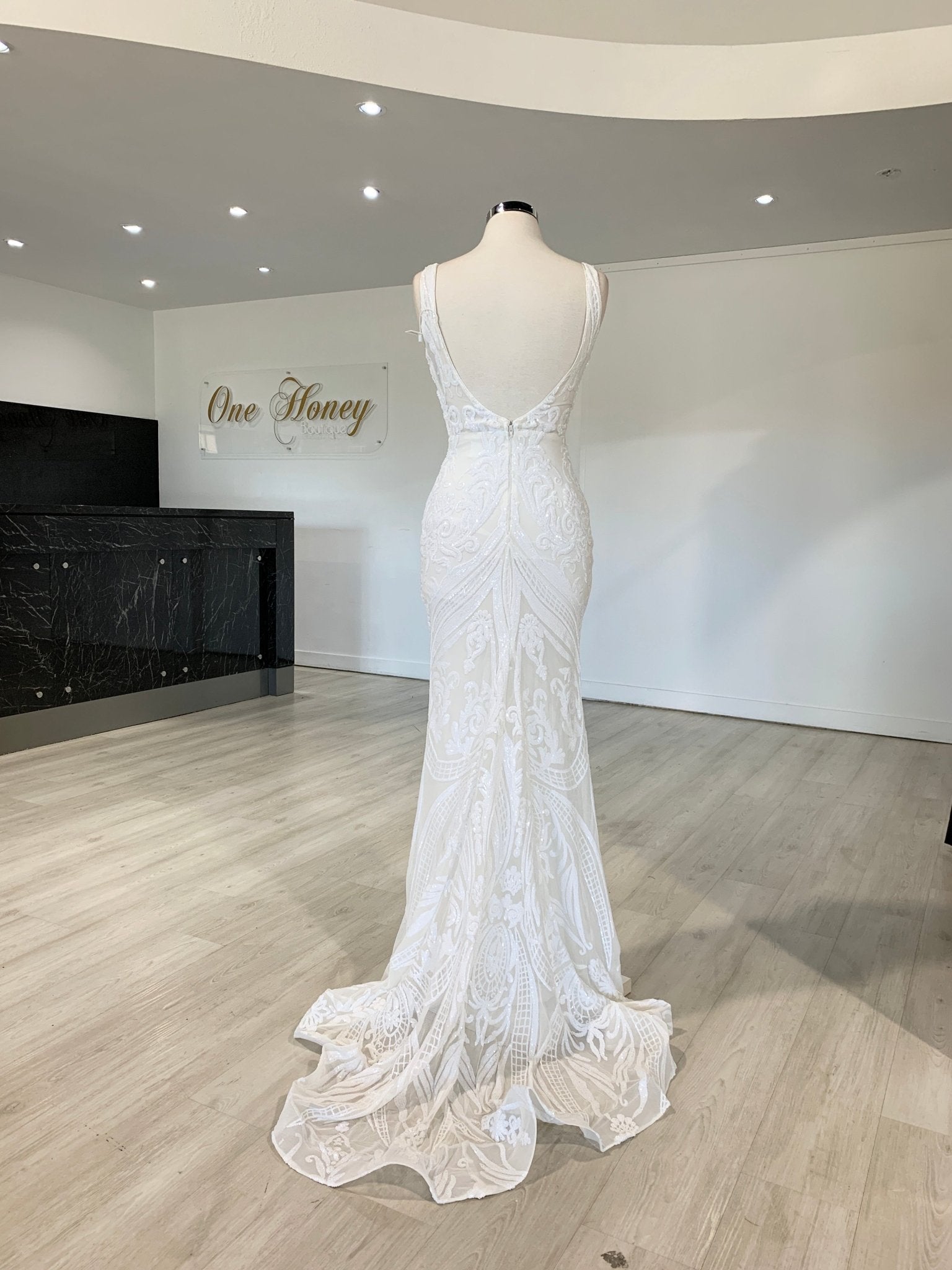 Tina Holly Couture BA109 Off White Sequin & Lace Mermaid Bridal Formal Dress in Australia | One Honey Boutique