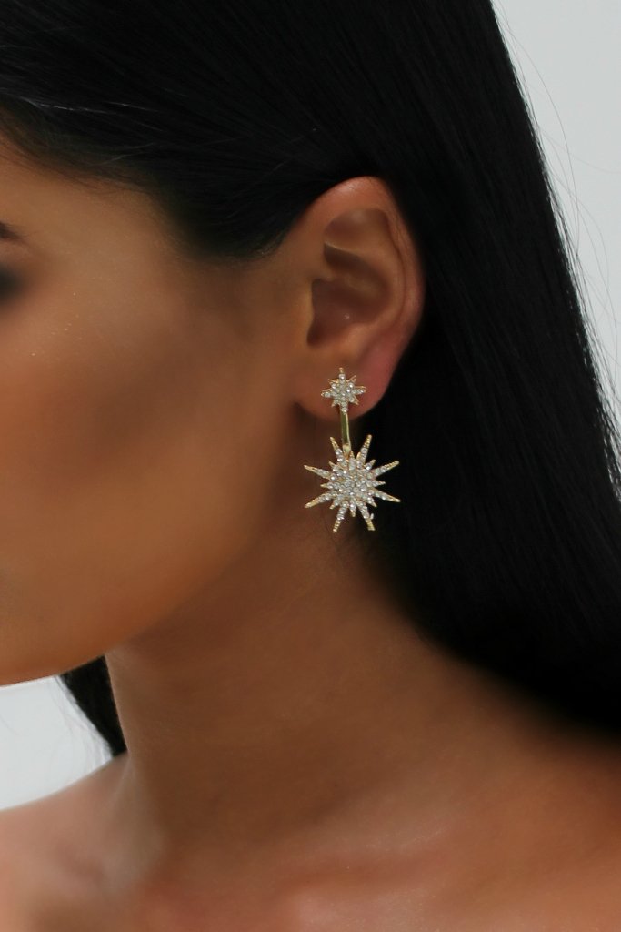 Honey Couture Gold Starburst Diamante Drop Earrings Honey Couture Jewellery$ AfterPay Humm ZipPay LayBuy Sezzle