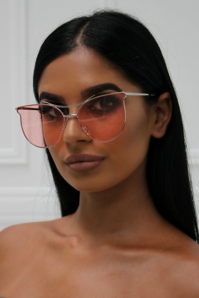 Honey Couture ALANNA Silver & Rose Lense Sunglasses Honey Couture Sunglasses$ AfterPay Humm ZipPay LayBuy Sezzle