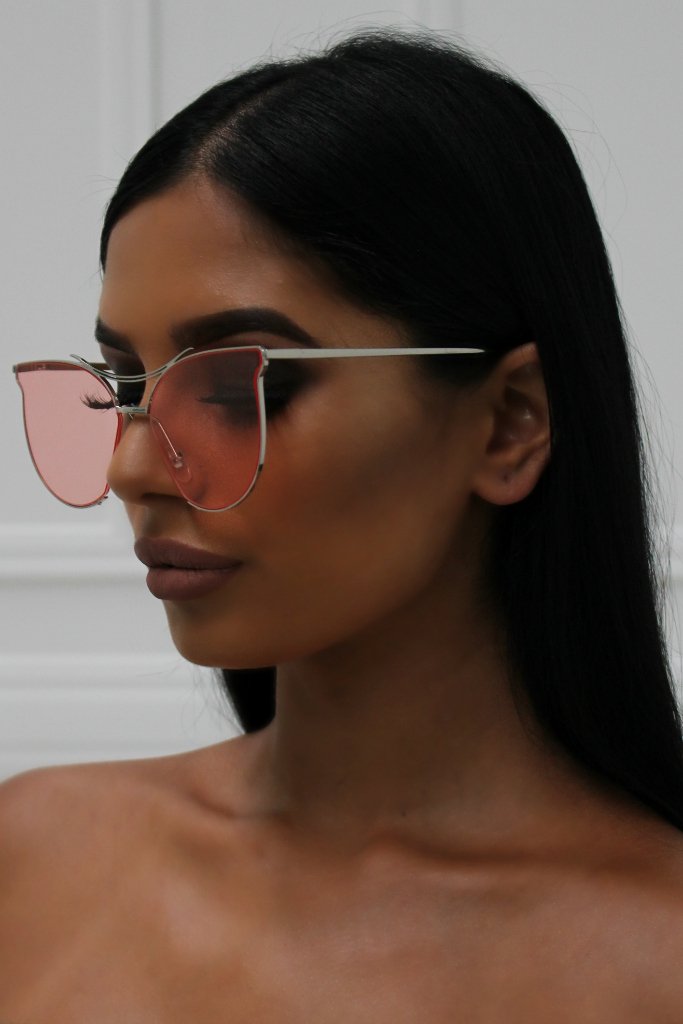Honey Couture ALANNA Silver & Rose Lense Sunglasses Honey Couture Sunglasses$ AfterPay Humm ZipPay LayBuy Sezzle
